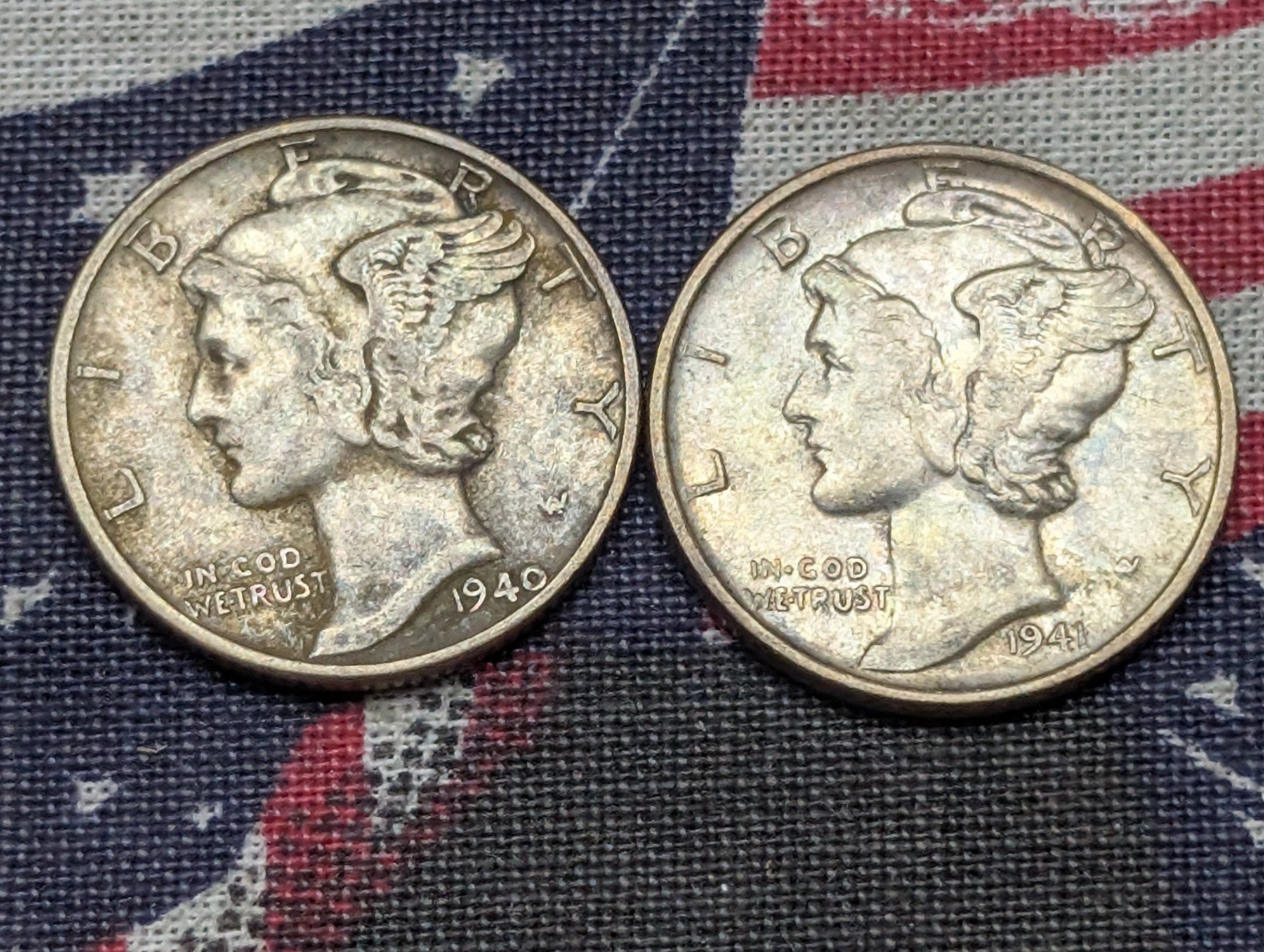 1940 & 1941 Mercury Dimes, 90% Silver