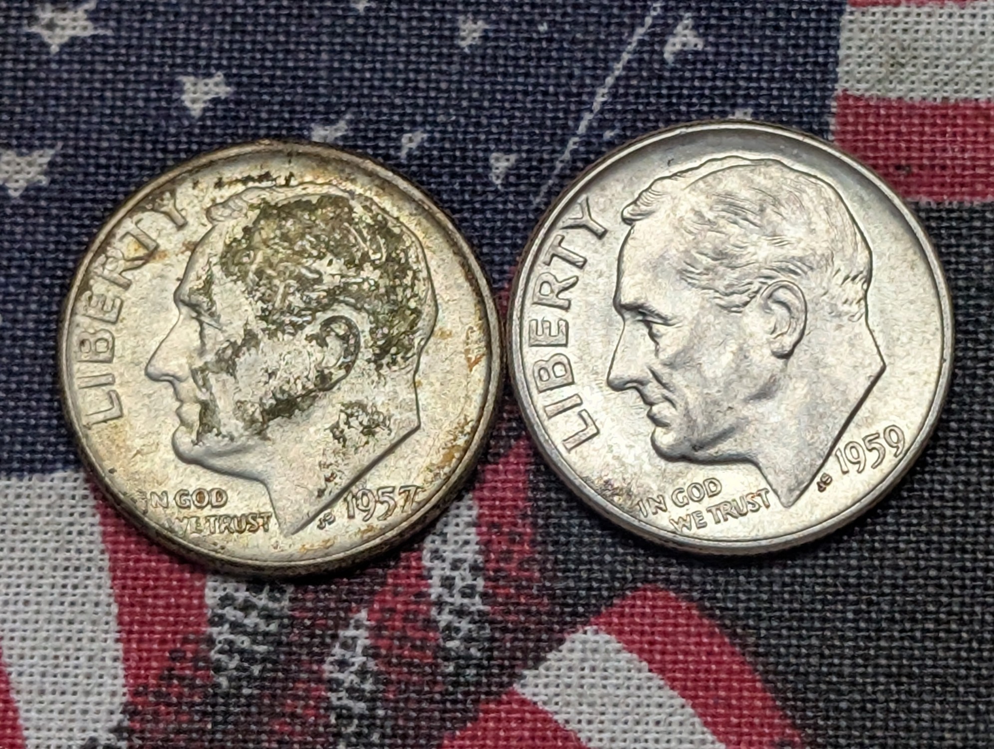 1957-D & 1959 Roosevelt Dimes, 90% Silver
