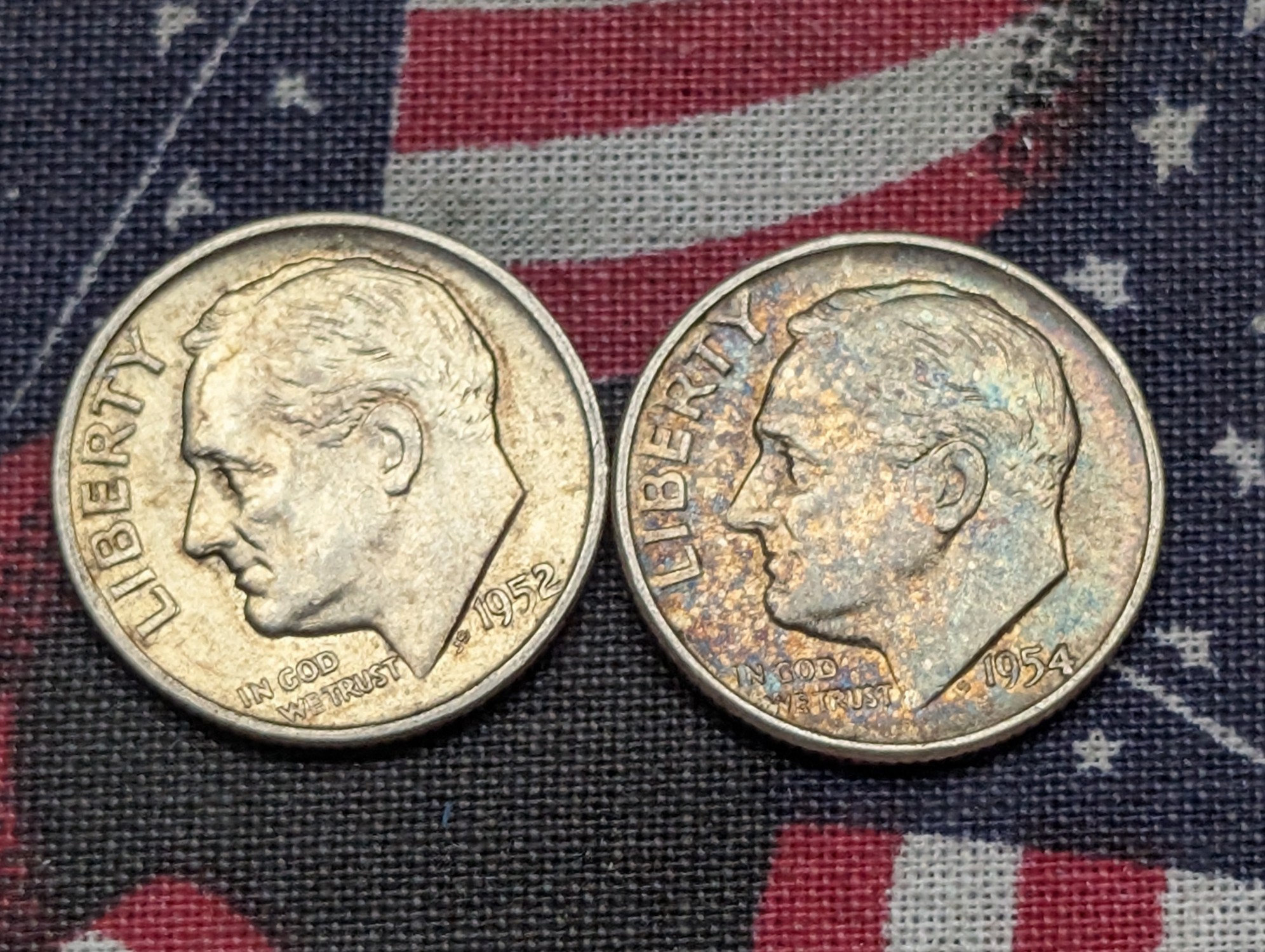 1952-D & 1954 Roosevelt Dimes, 90% Silver