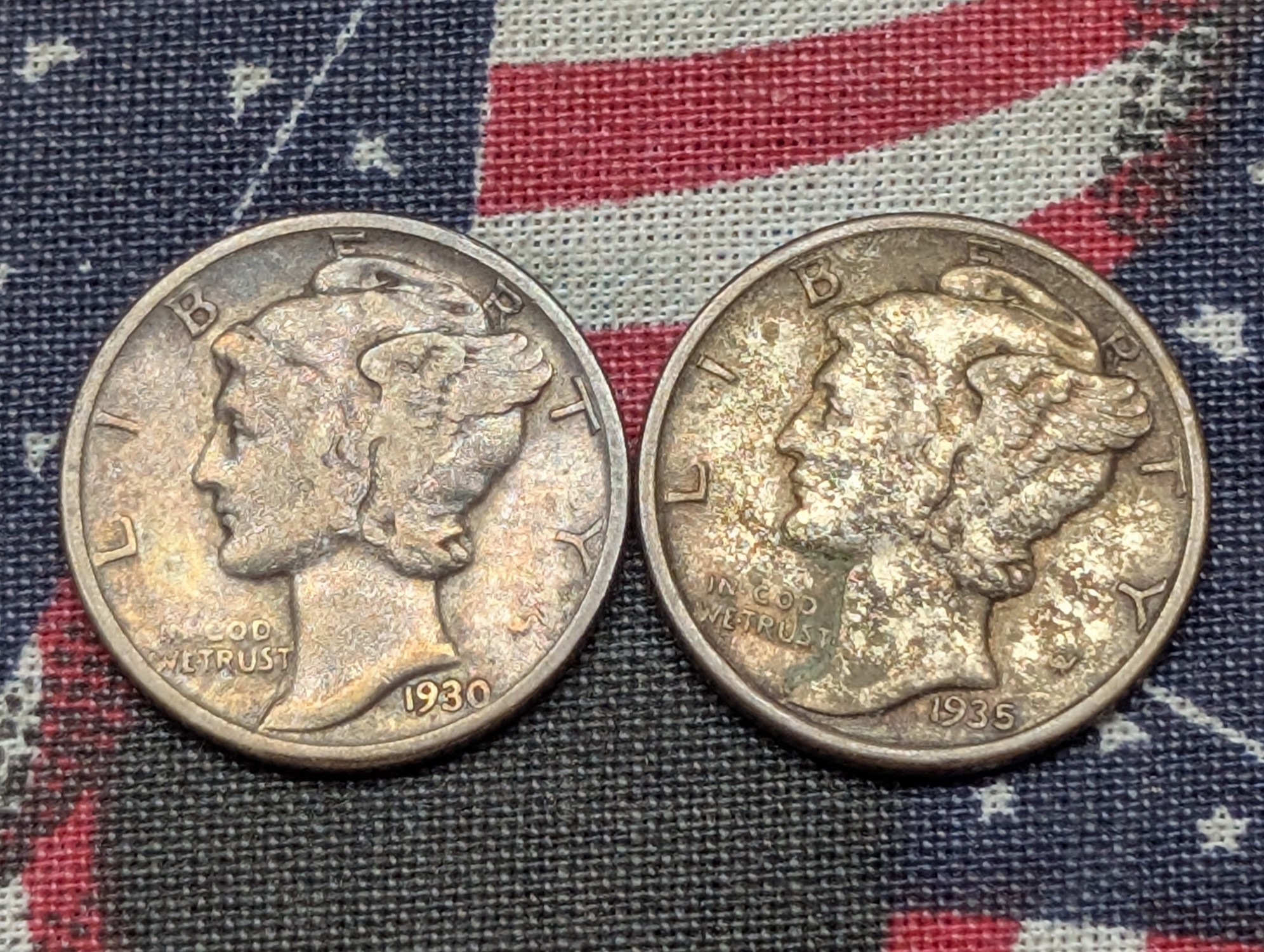 1930 & 1935 Mercury Dimes, 90% Silver