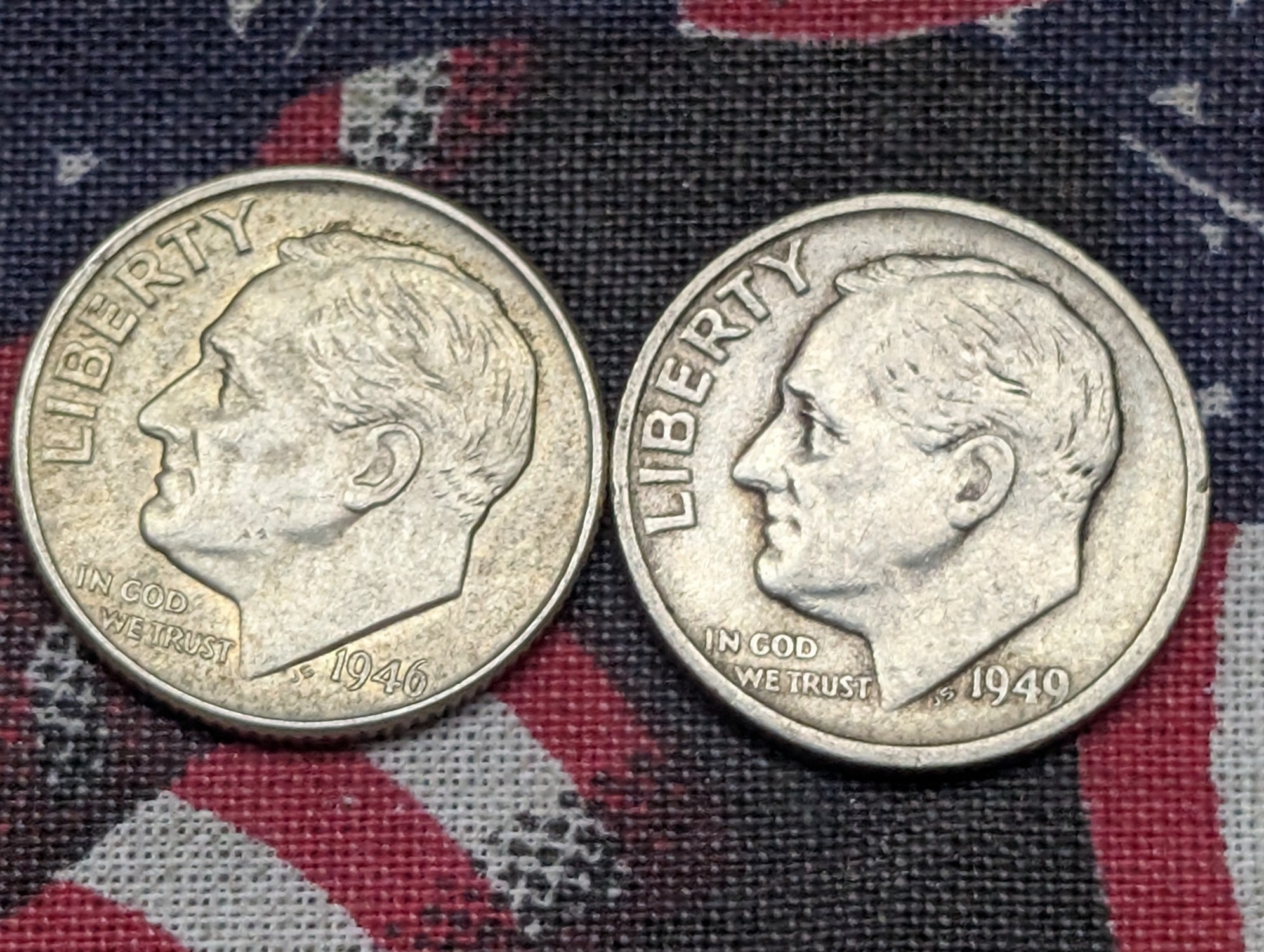 1946 & 1949-S Roosevelt Dimes, 90% Silver
