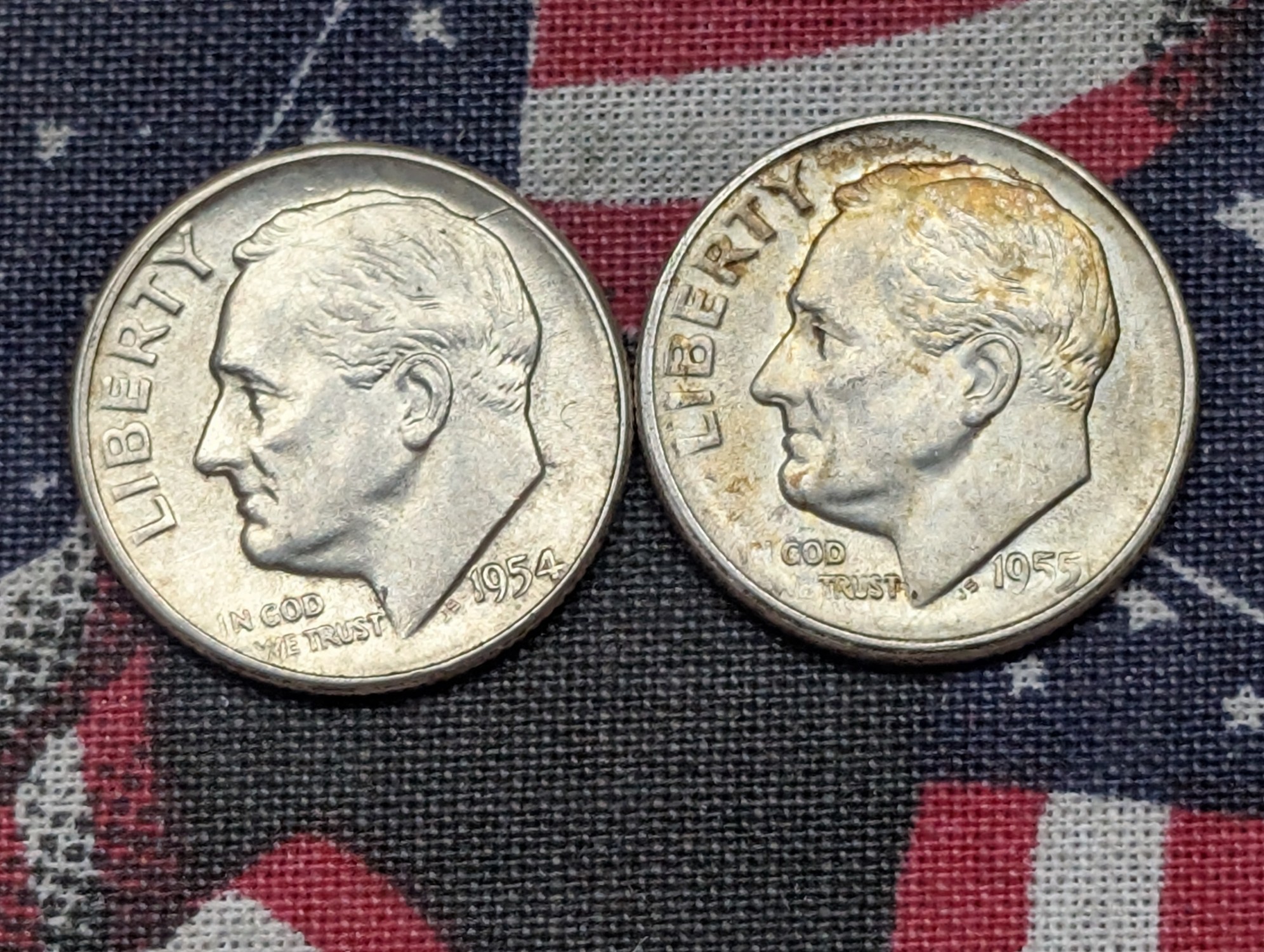 1954 & 1955-S Roosevelt Dimes, 90% Silver