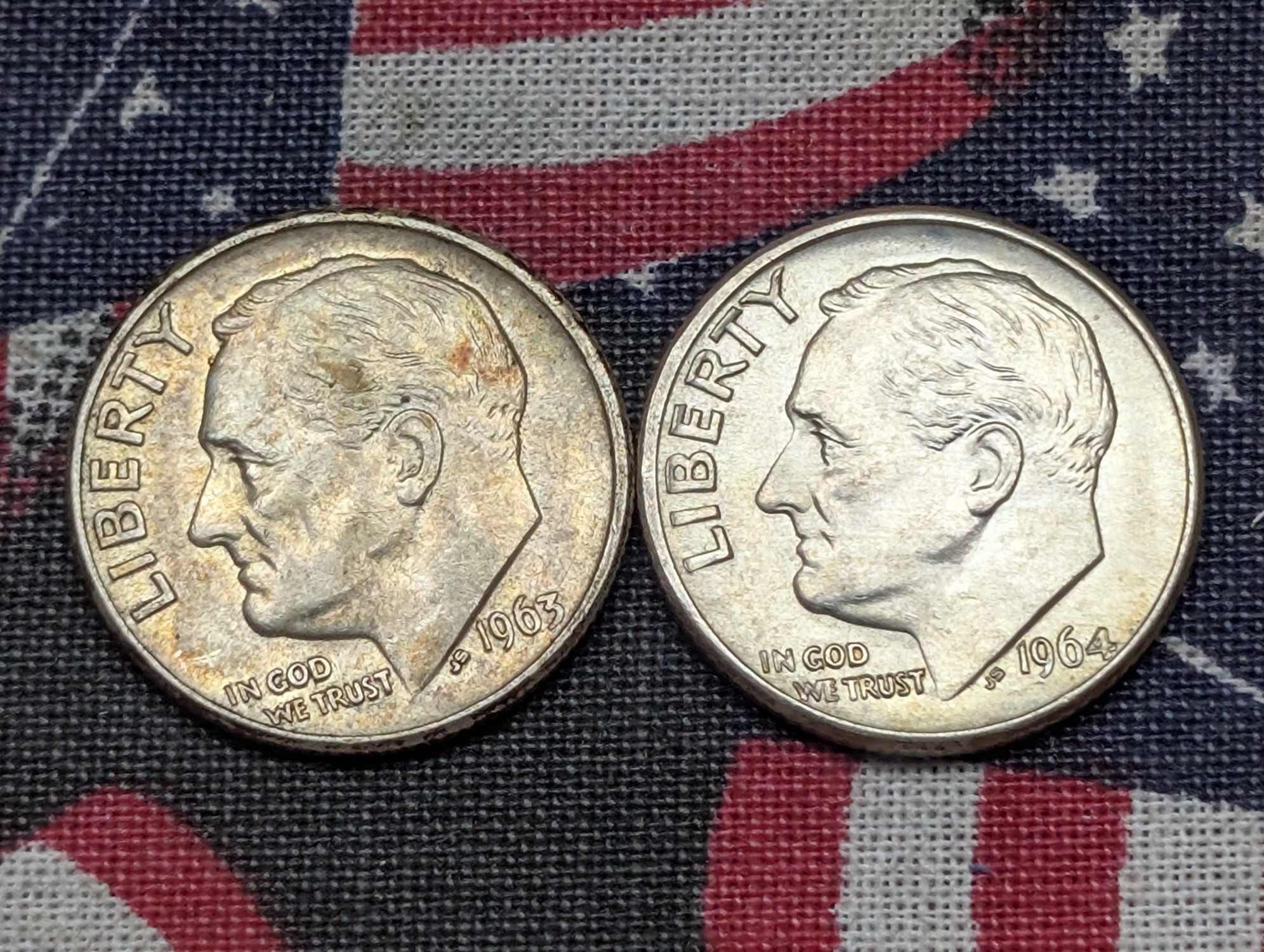1963 & 1964 Roosevelt Dimes, 90% Silver