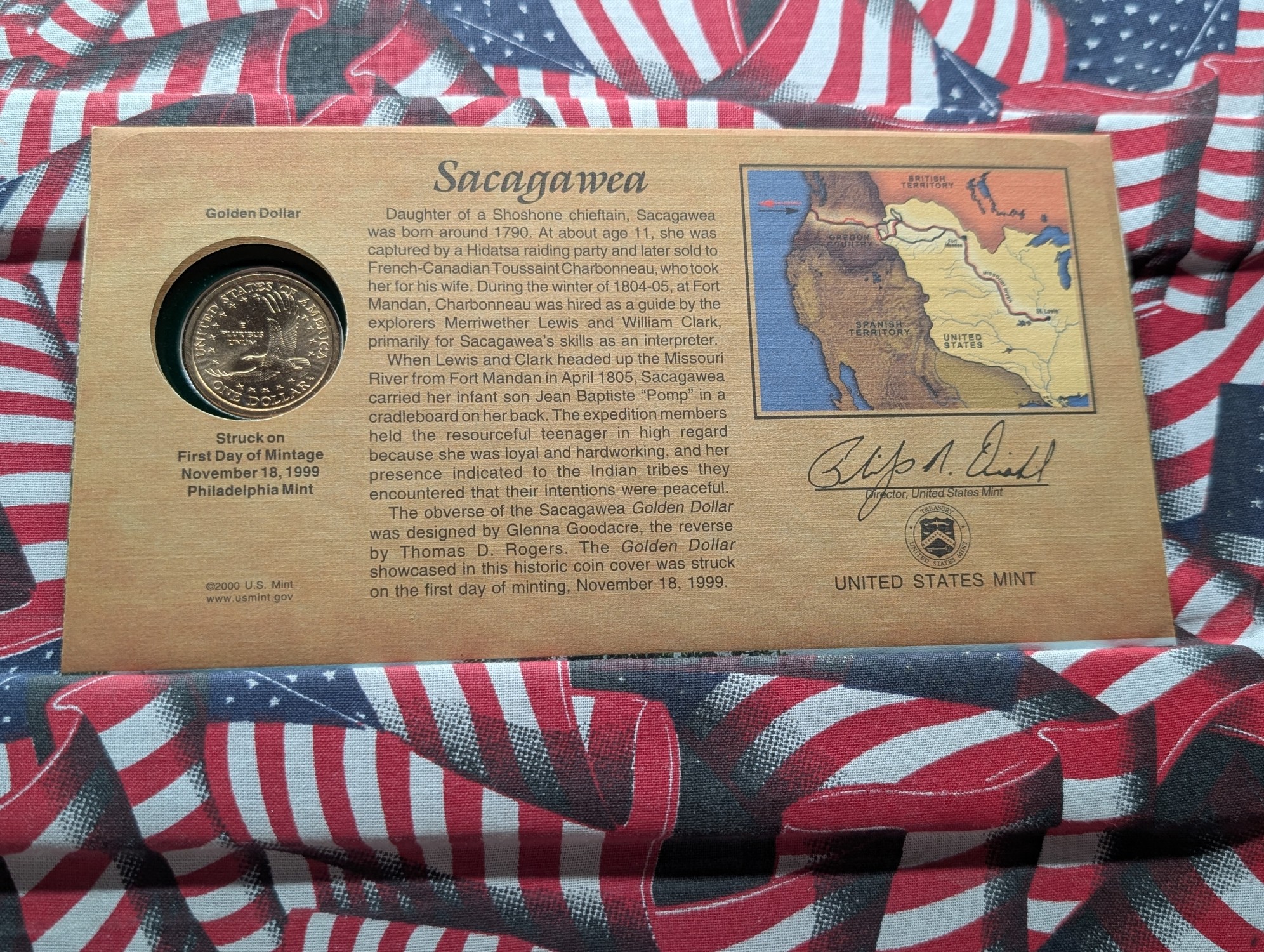 2000-P Sacagawea Dollar In First Day Of Issue Cover