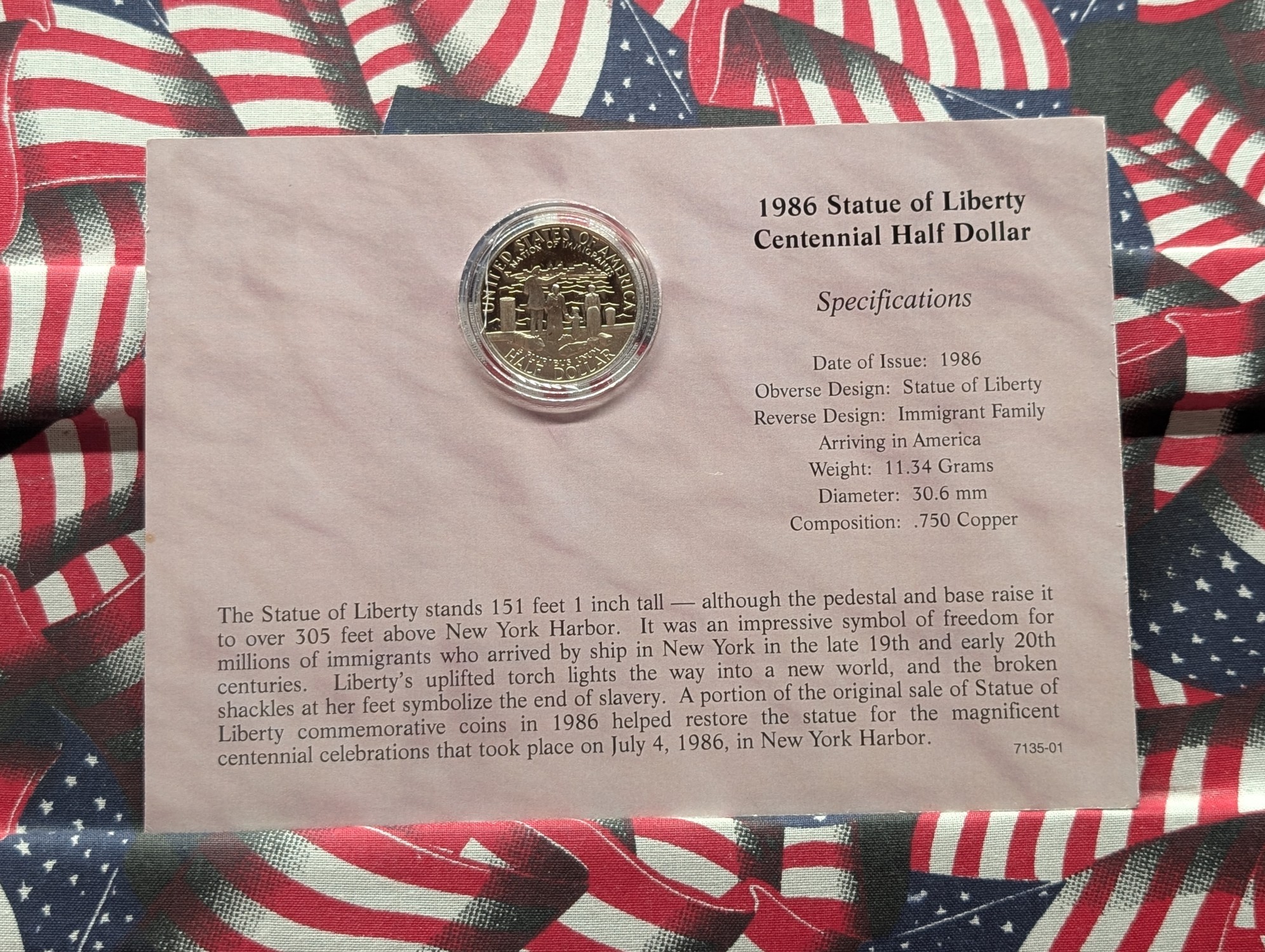 1986-S Statue Of Liberty Centennial Commemorative Half Dollar With Mint Stamp In OGP With COA