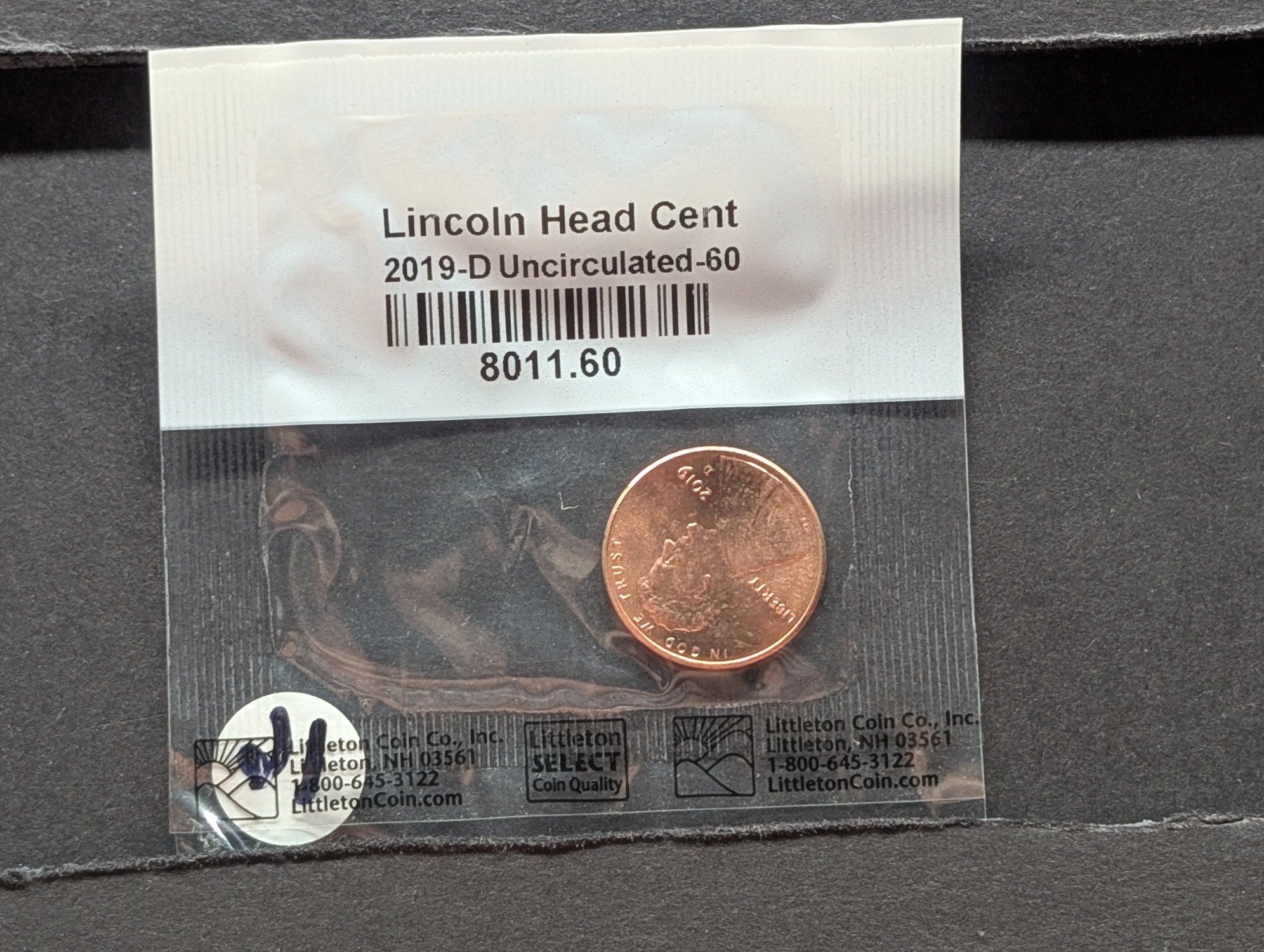 2019-D Lincoln Shield Cent, Uncirculated 60 in Littleton Package