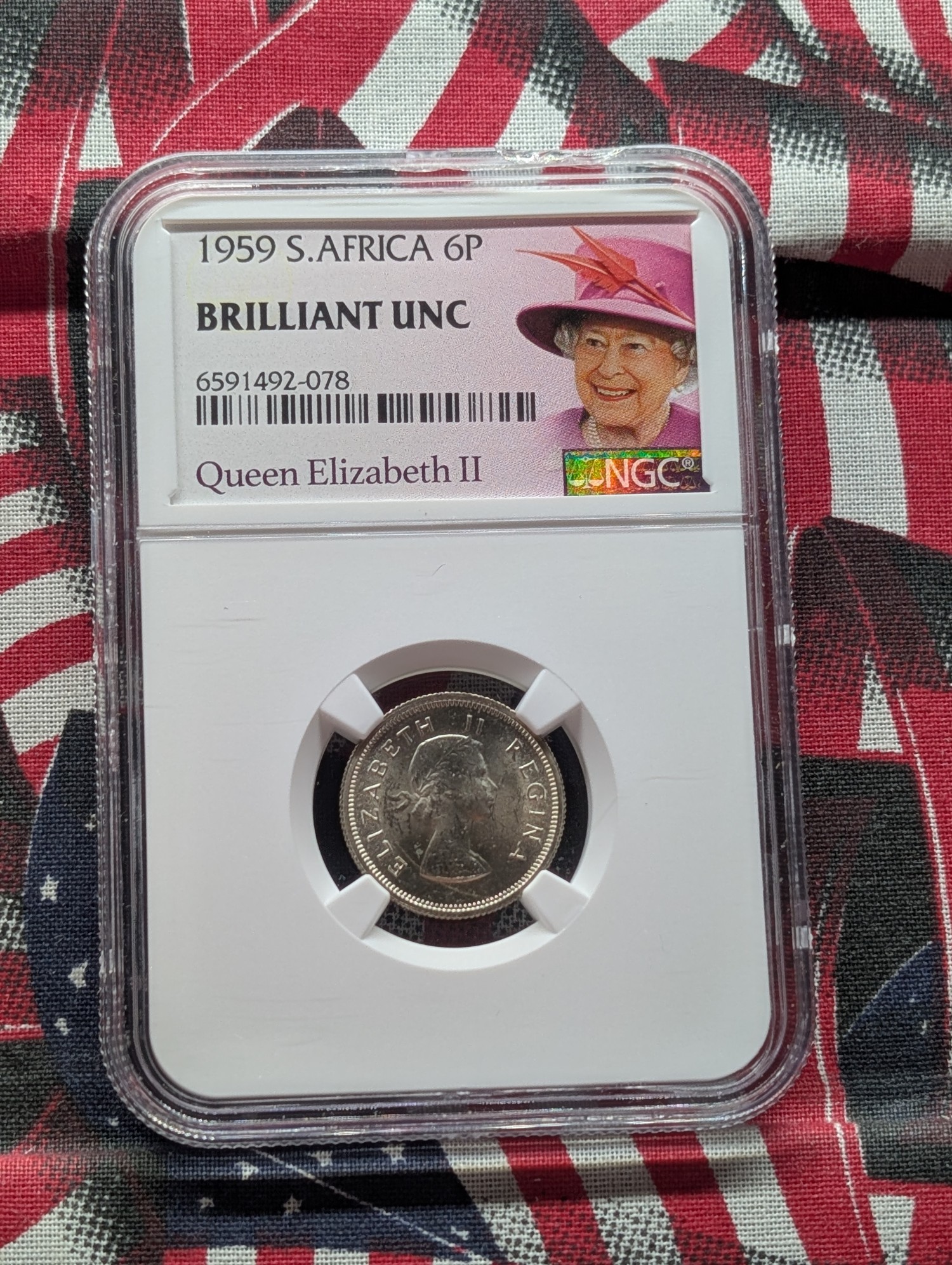 1959 South Africa 50% Silver 6 Pence NGC Brilliant UNC