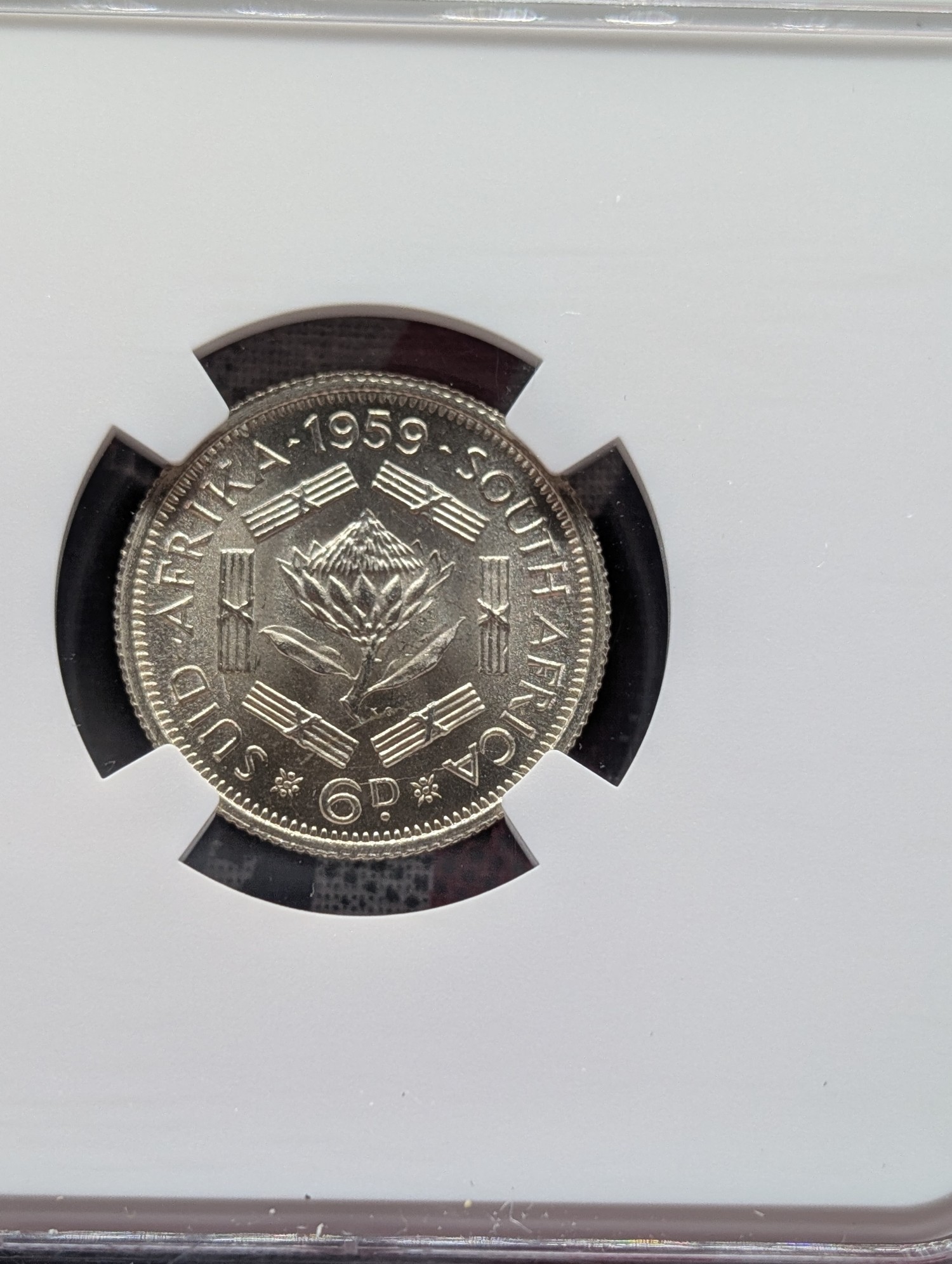 1959 South Africa 50% Silver 6 Pence NGC Brilliant UNC