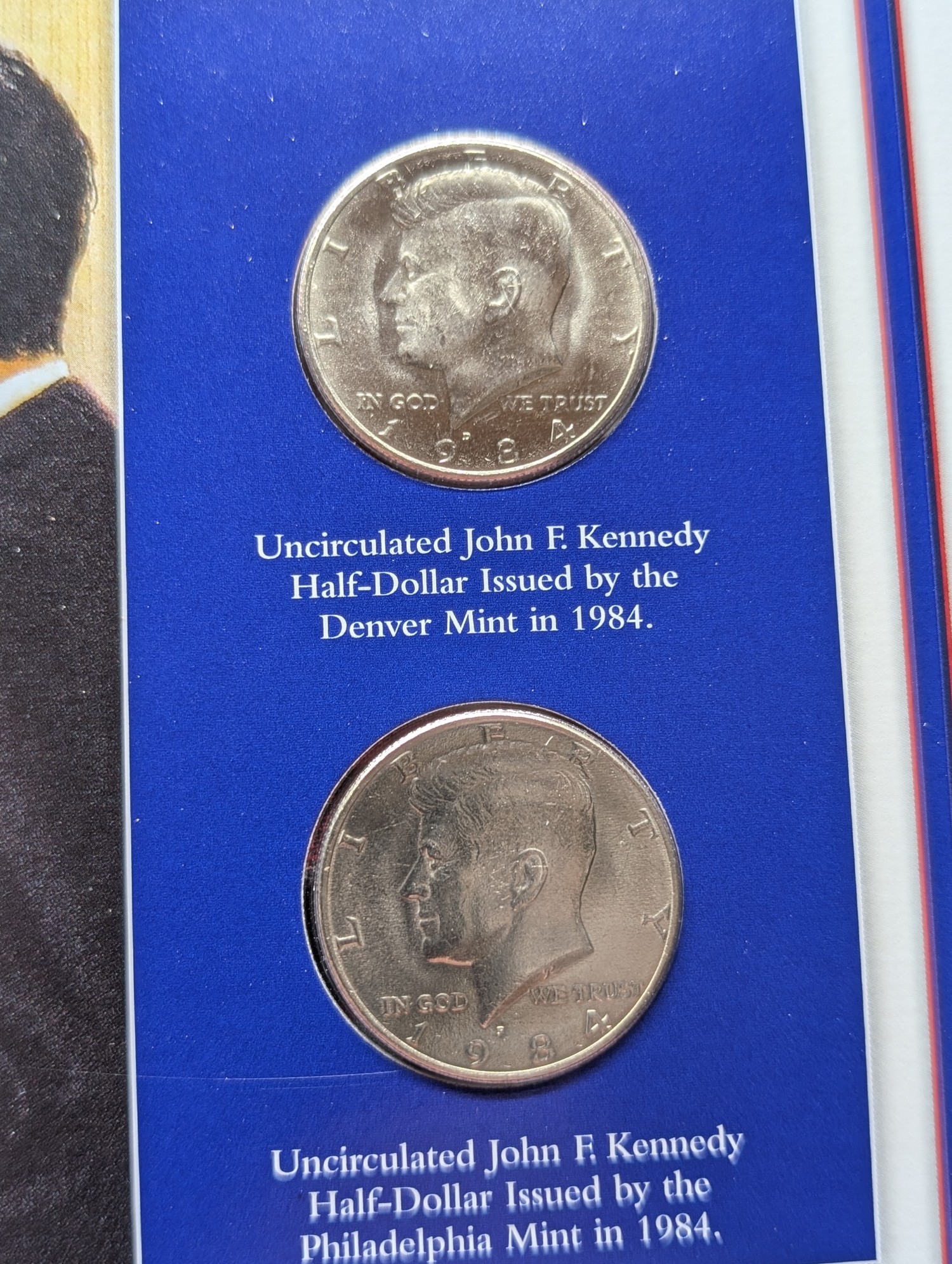 1984 P&D Kennedy Half Dollars With Stamp Set