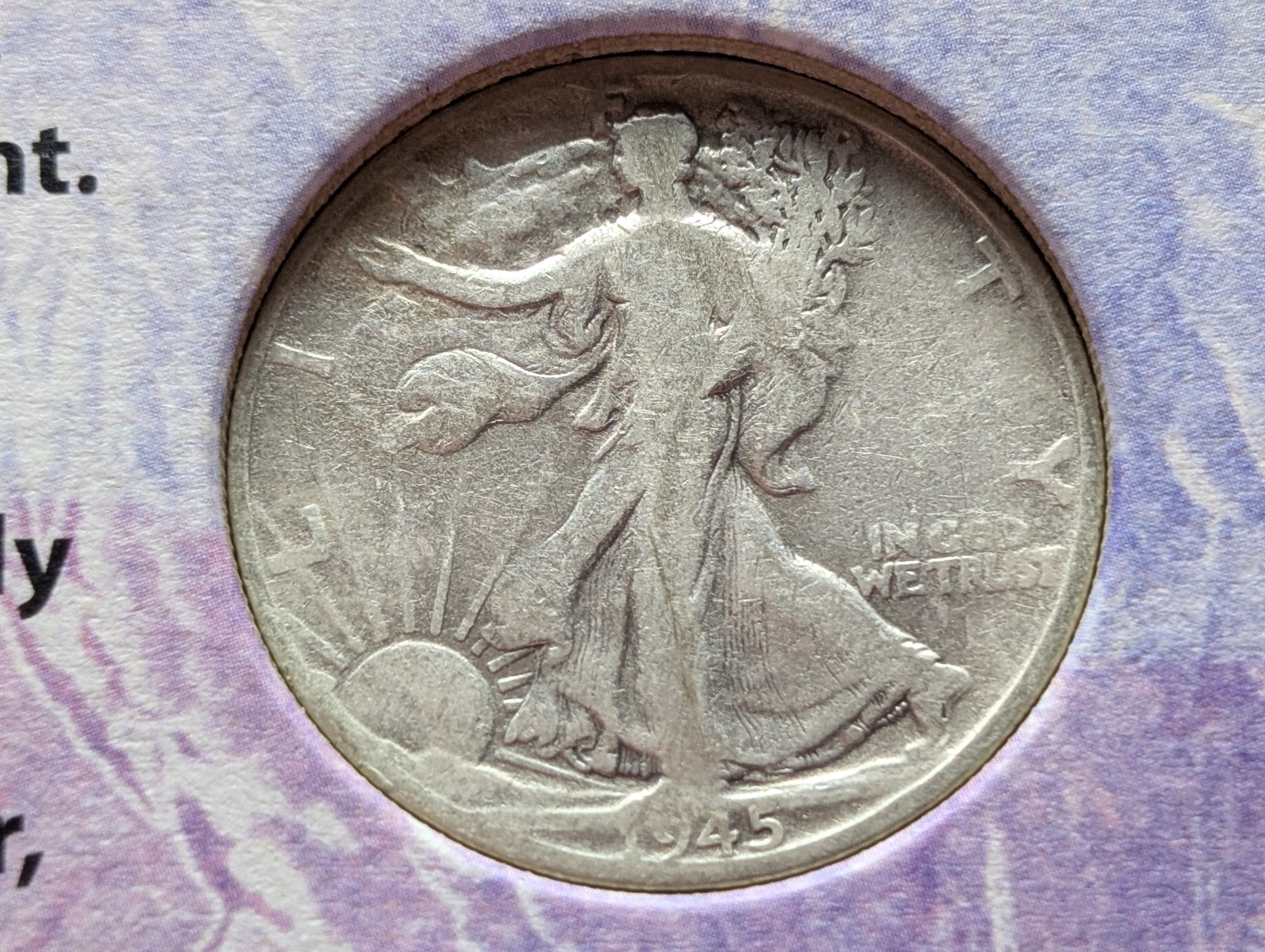 1945-D Walking Liberty 90% Silver Half Dollar with Stamp in Display Card