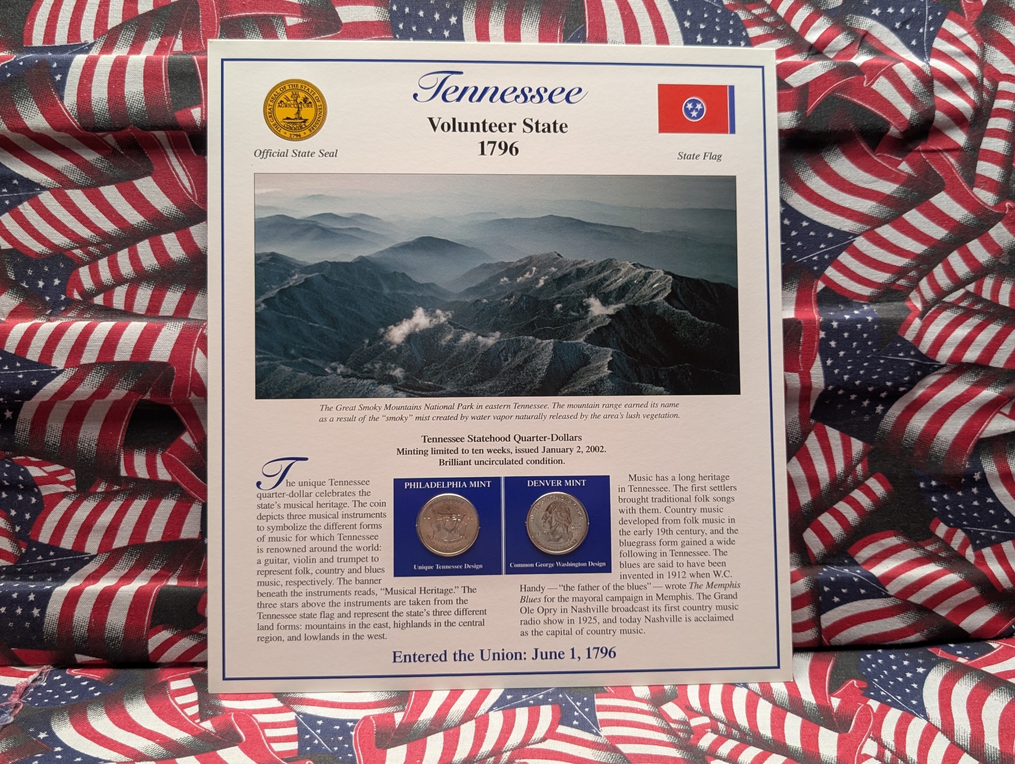 (5) 2002 P&D Uncirculated State Quarter Sets with Stamps in Binder Display Sheets