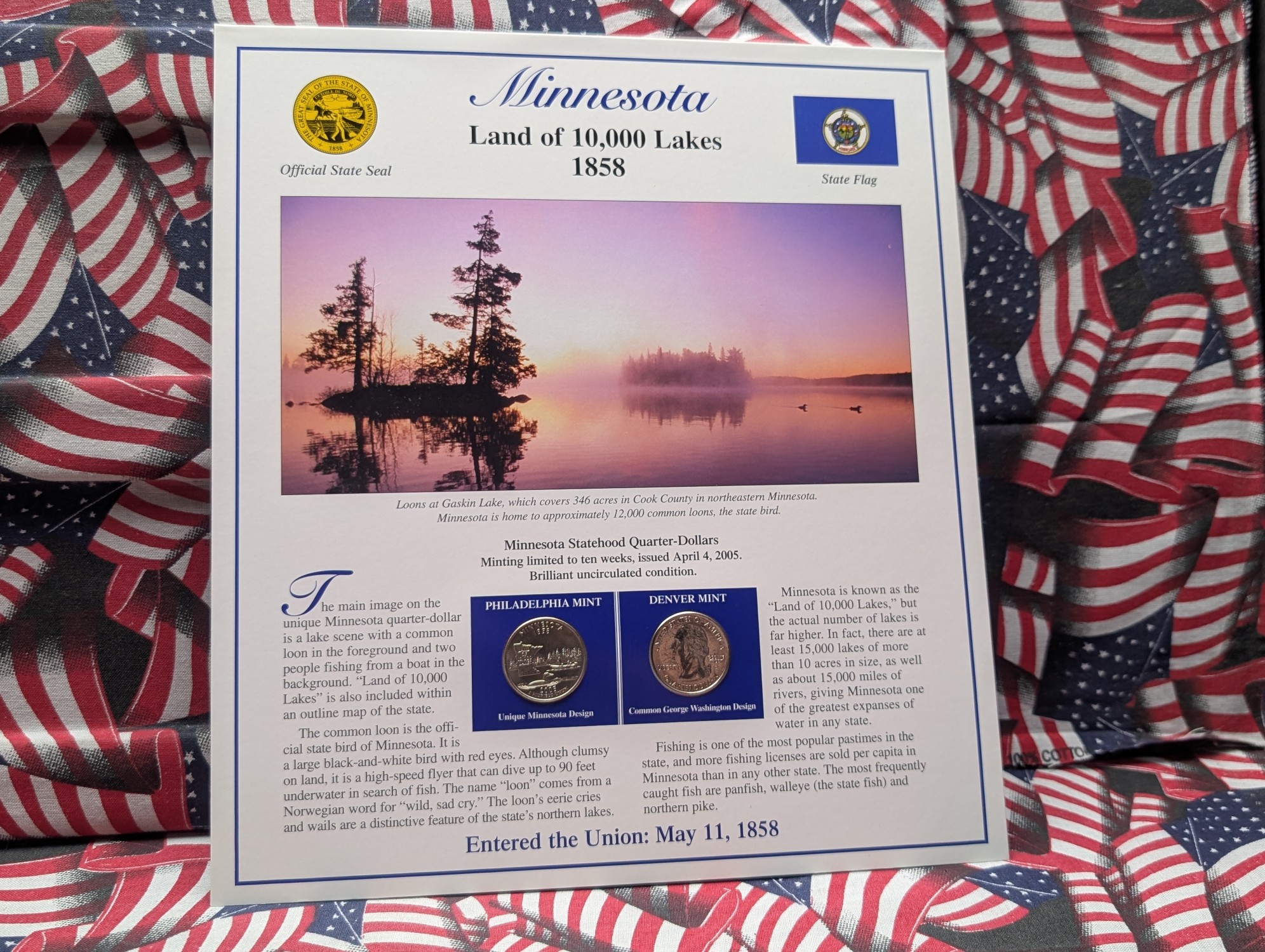 (5) 2005 P&D Uncirculated State Quarter Sets with Stamps in Binder Display Sheets