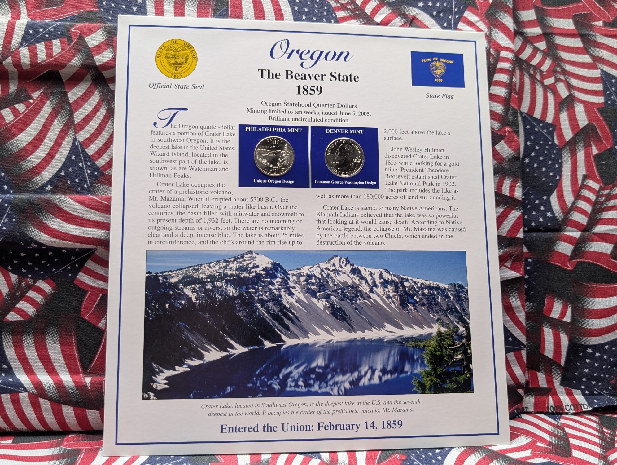 (5) 2005 P&D Uncirculated State Quarter Sets with Stamps in Binder Display Sheets