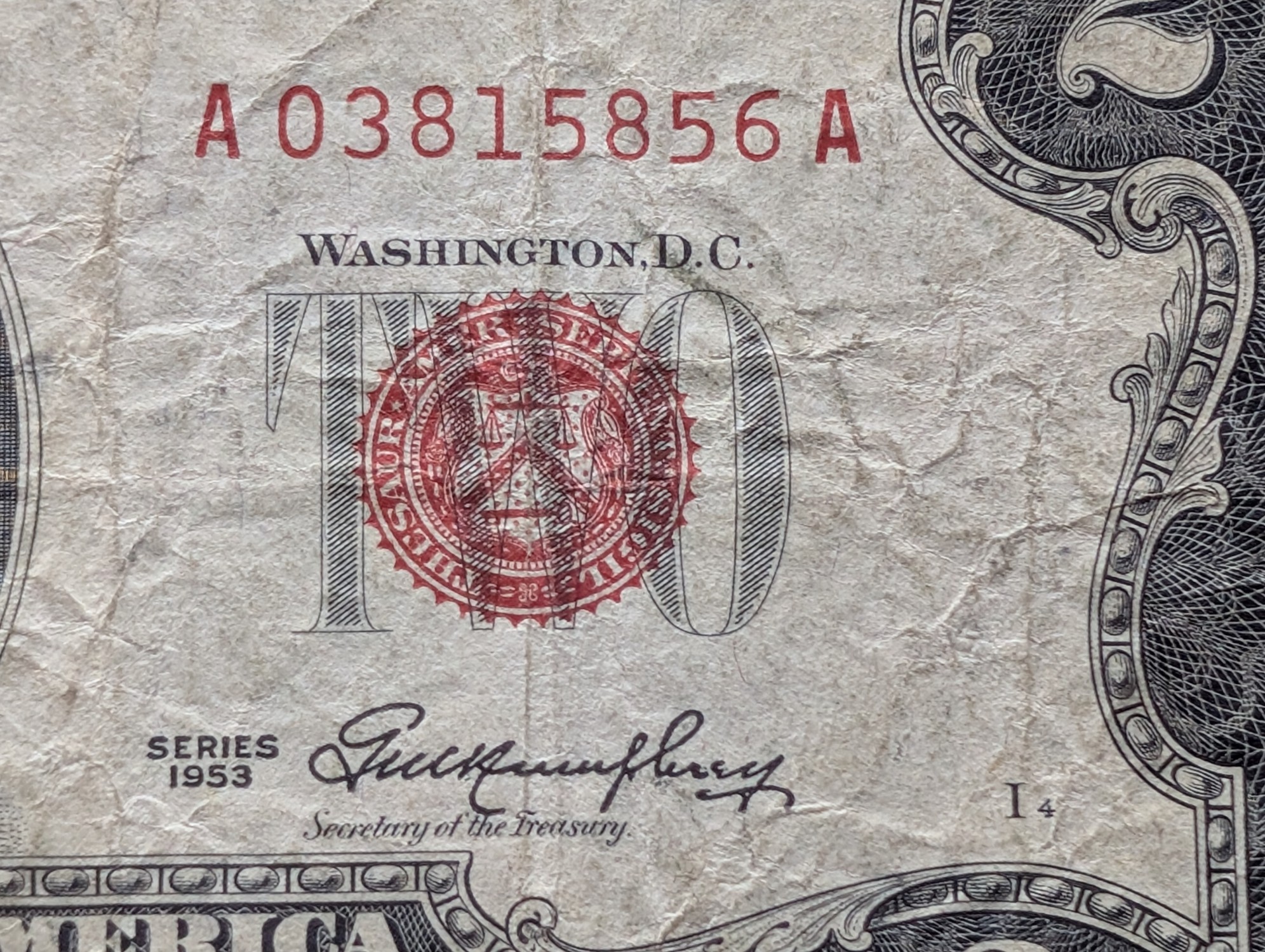 1953 Series $2 United States Red Seal Note