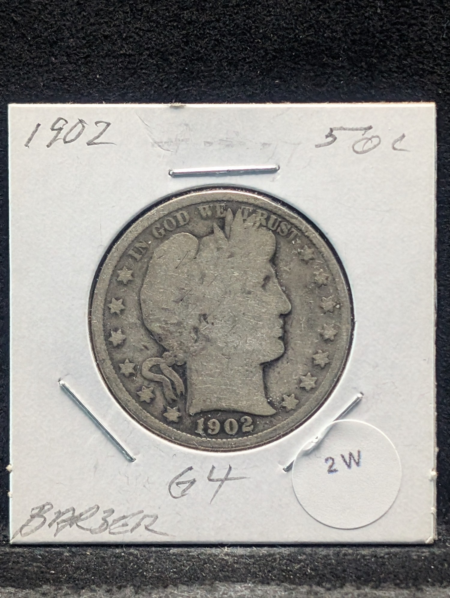 1902 Barber 90% Silver Half Dollar.