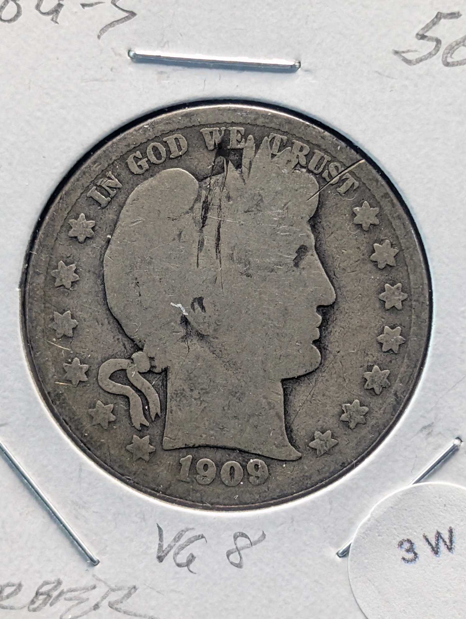 1909-S Barber 90% Silver Half Dollar