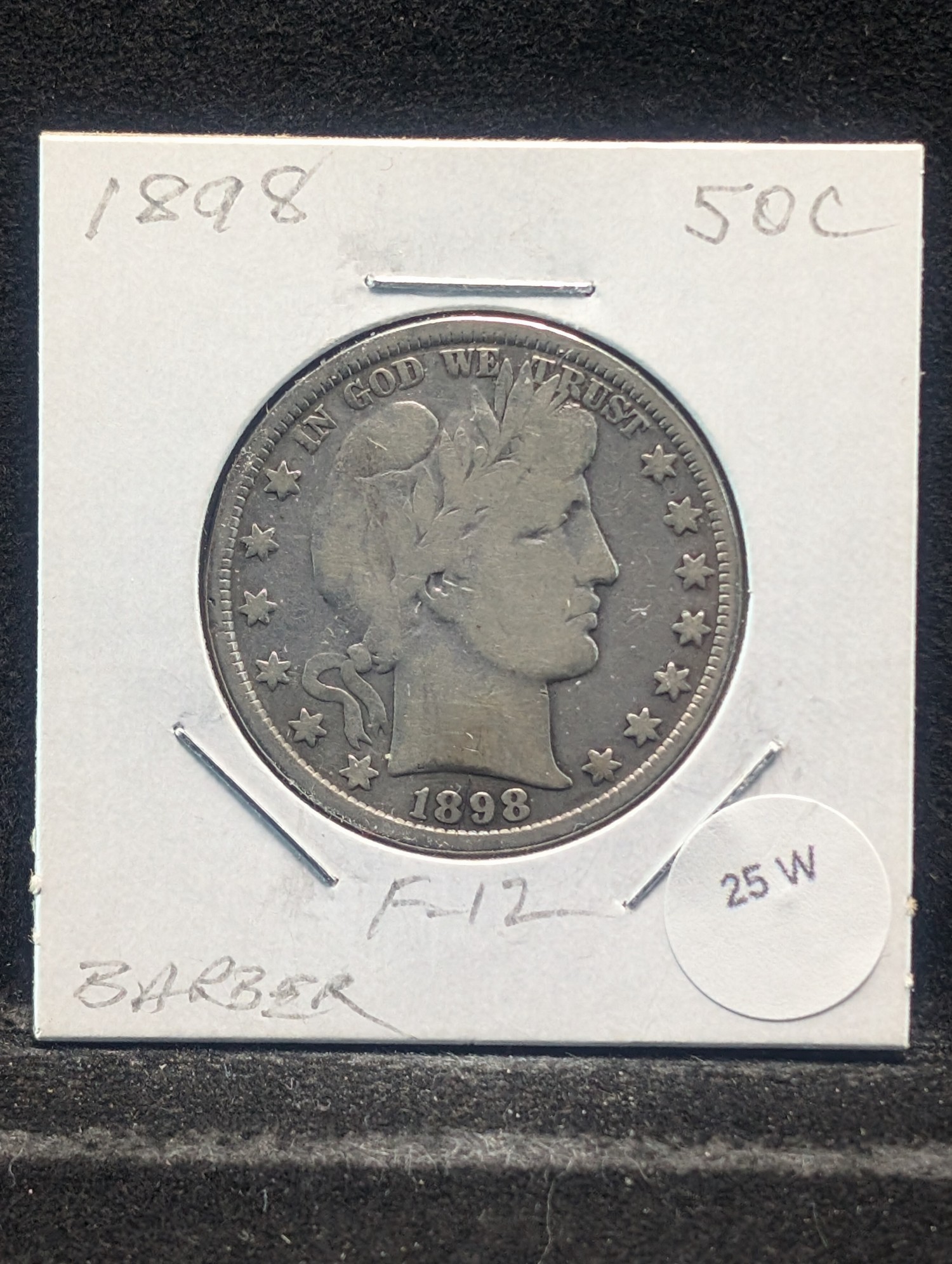 1898 Barber 90% Silver Half Dollar