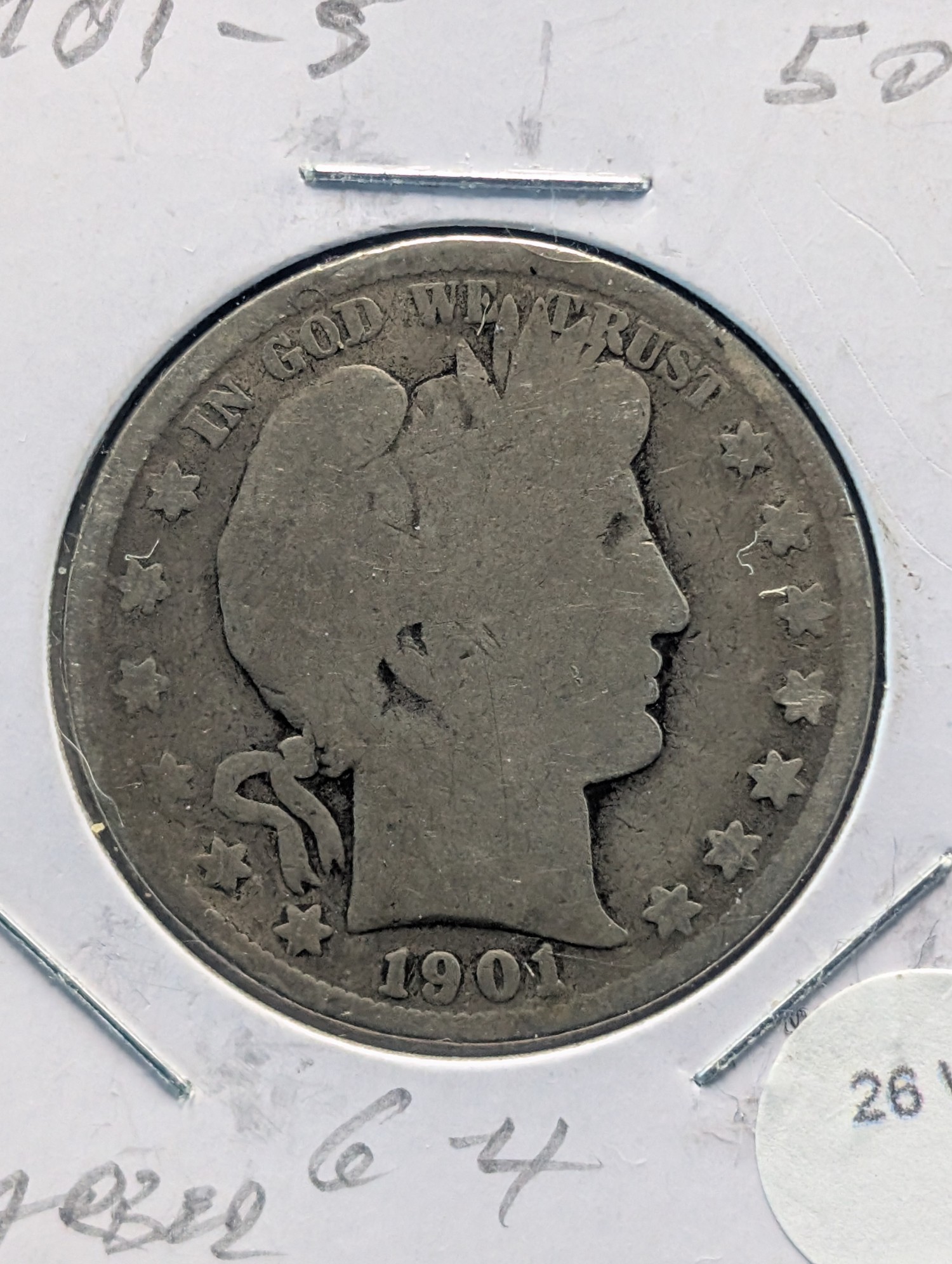 1901-S Barber 90% Silver Half Dollar