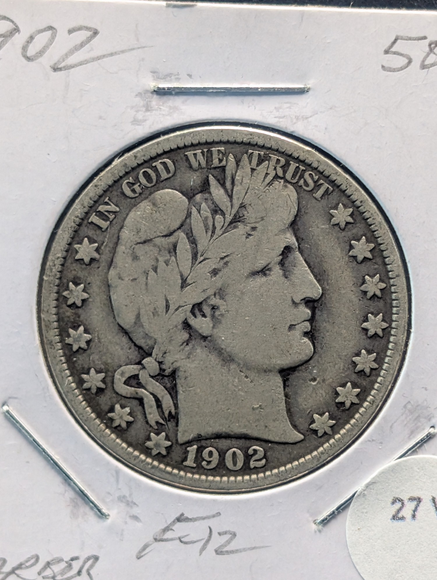 1902 Barber 90% Silver Half Dollar.