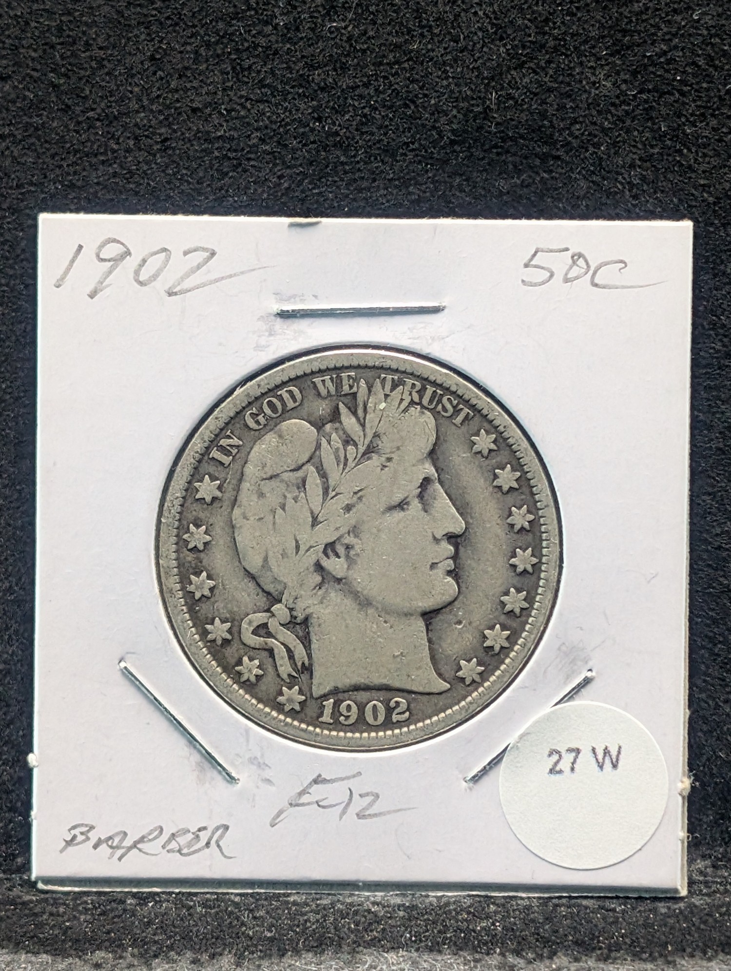 1902 Barber 90% Silver Half Dollar.