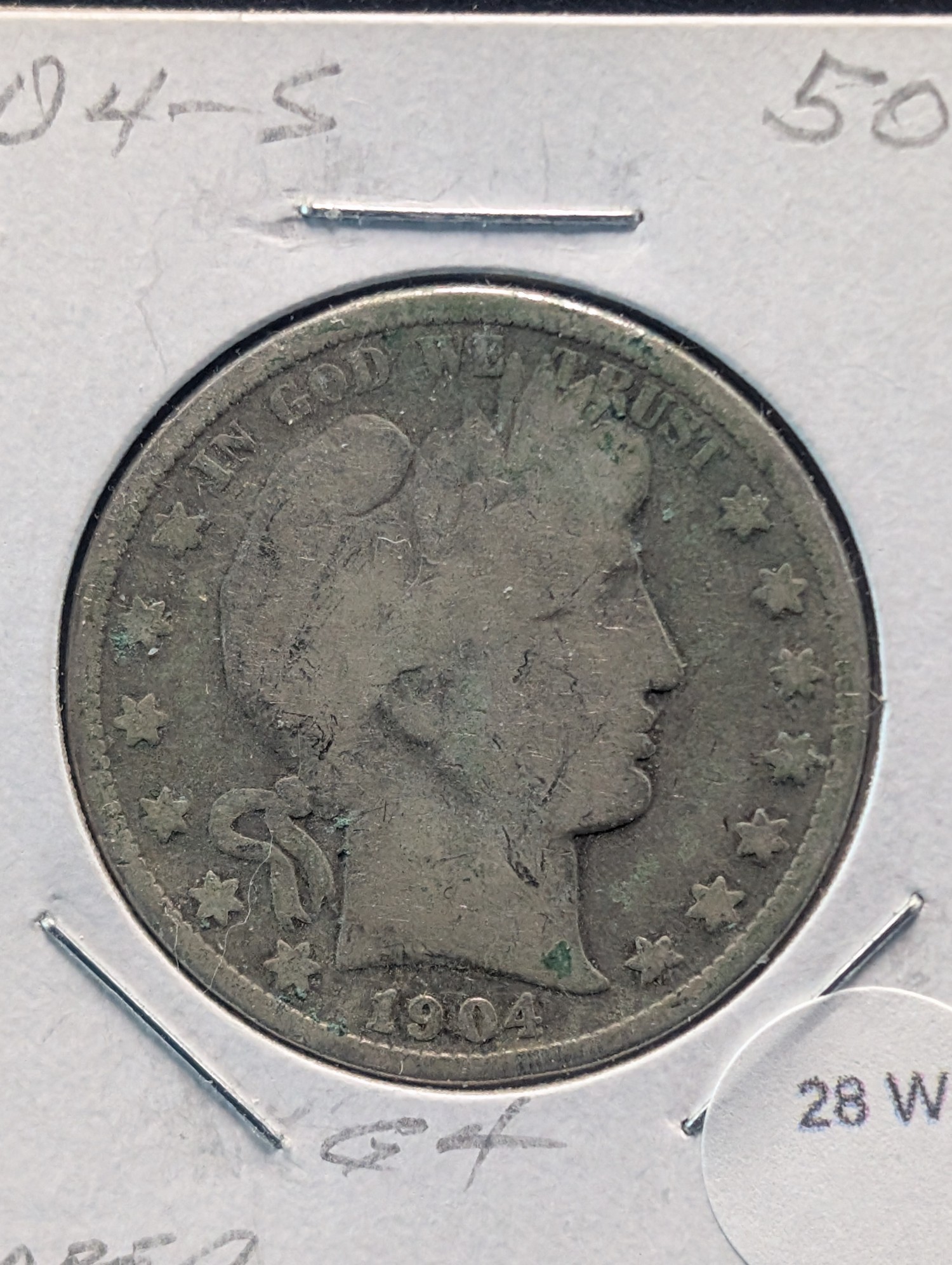 1904-S Barber 90% Silver Half Dollar