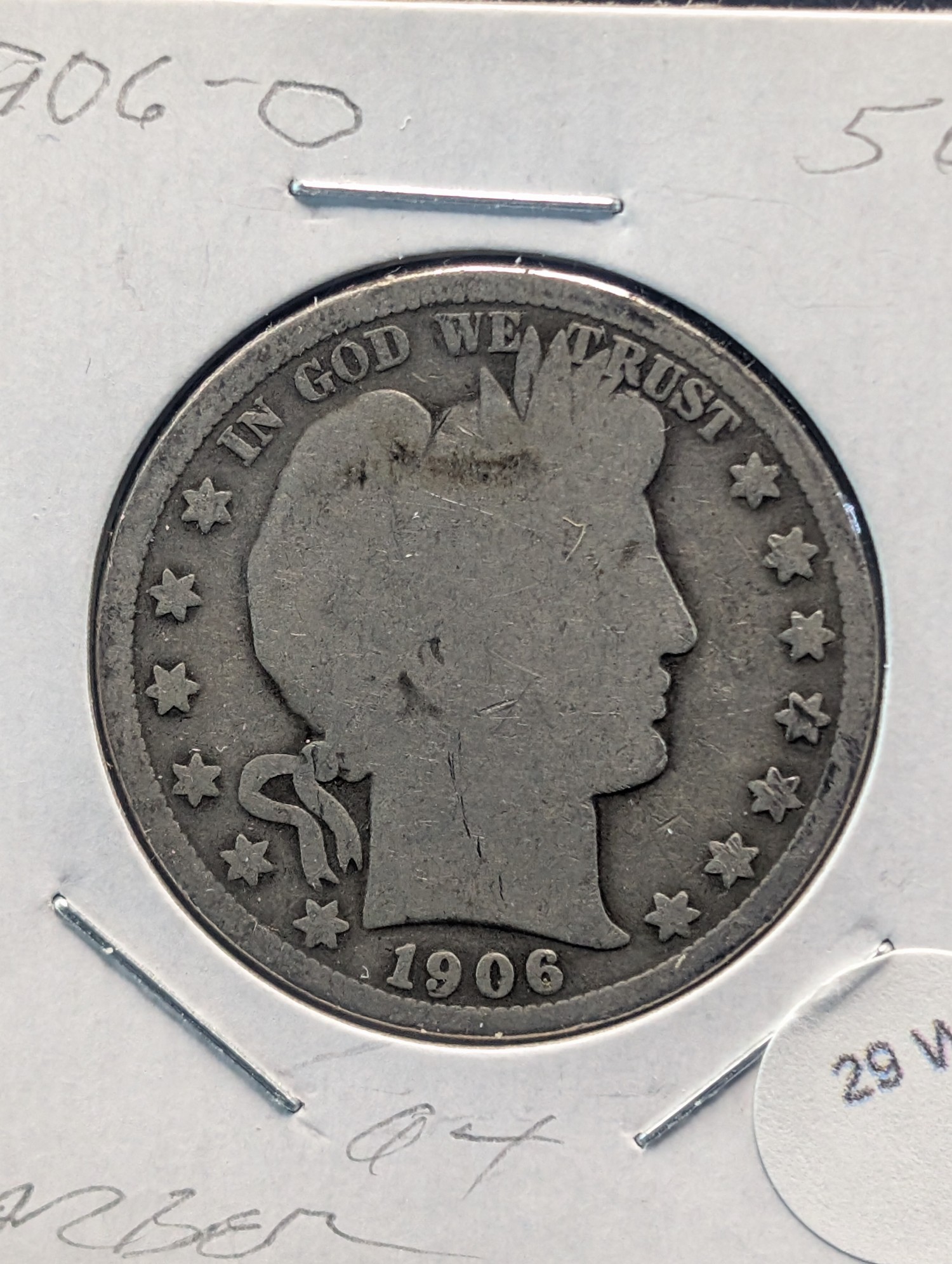 1906-O Barber 90% Silver Half Dollar.