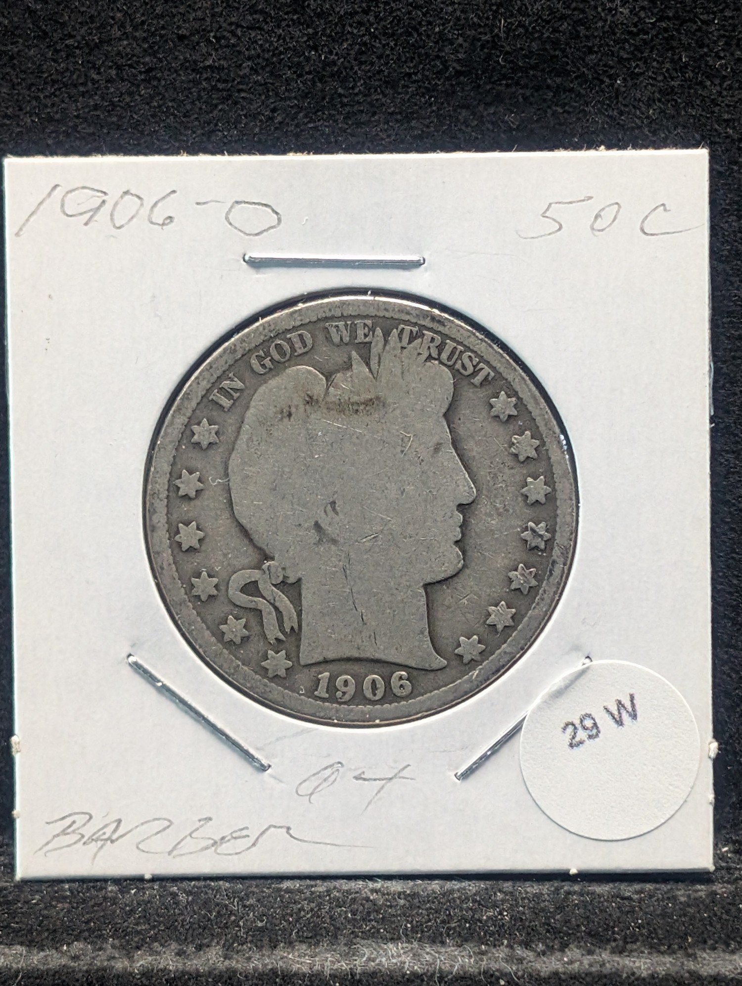 1906-O Barber 90% Silver Half Dollar.