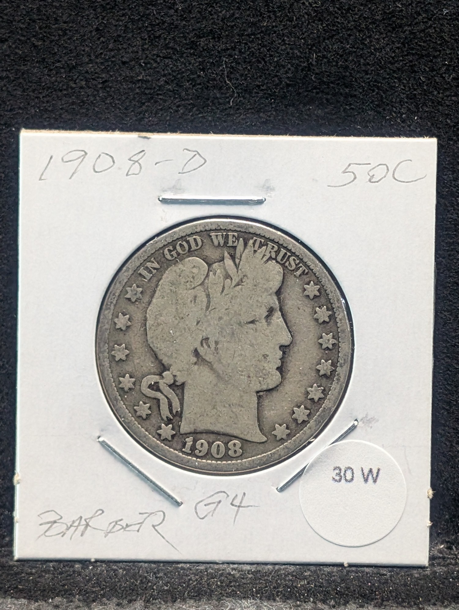 1908-D Barber 90% Silver Half Dollar