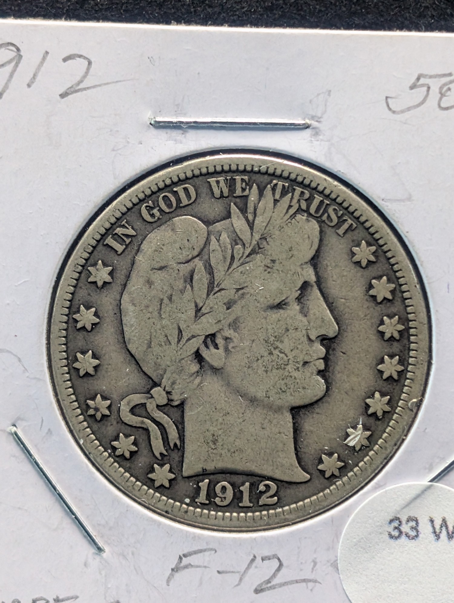 1912 Barber 90% Silver Half Dollar
