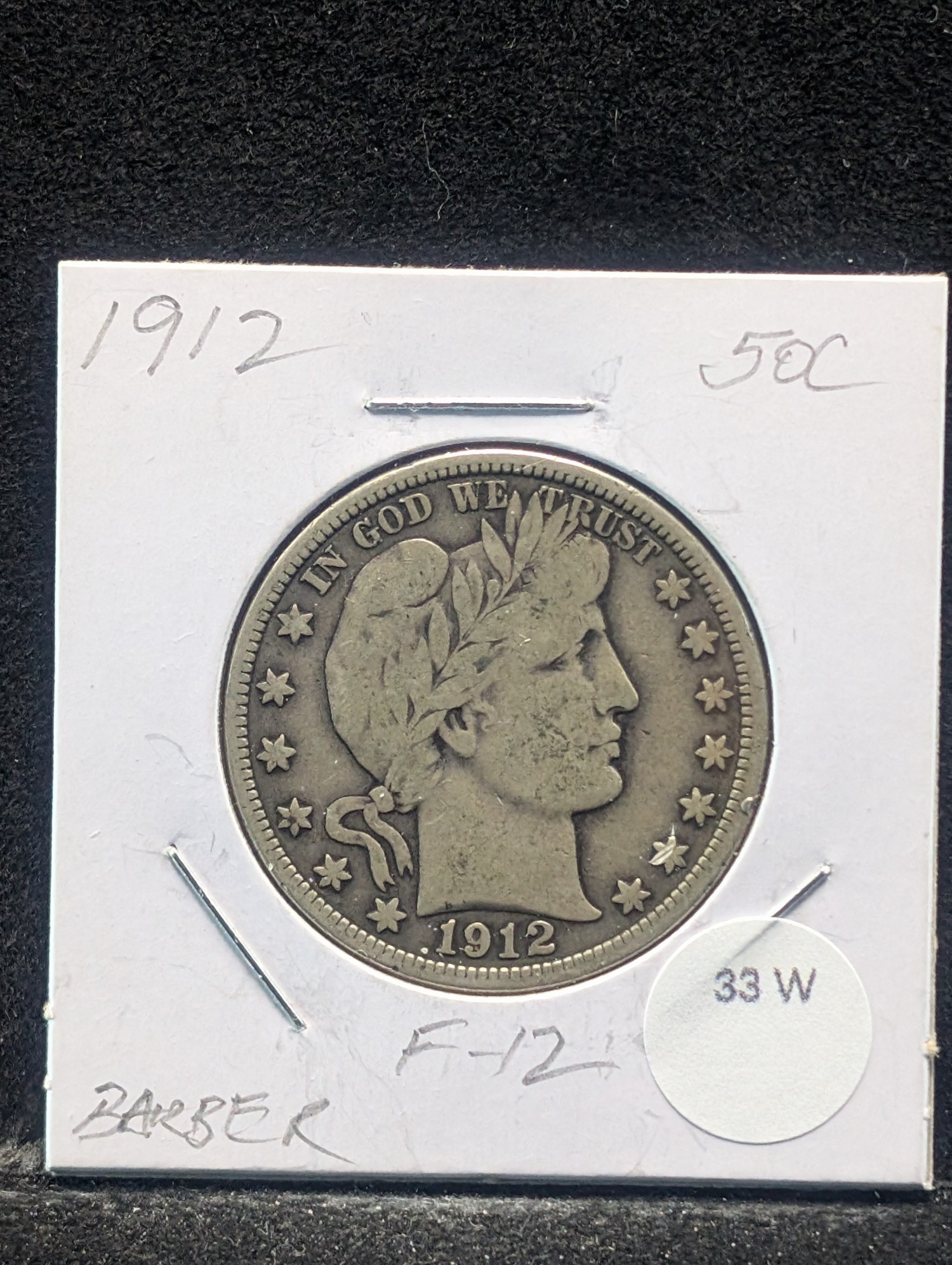 1912 Barber 90% Silver Half Dollar