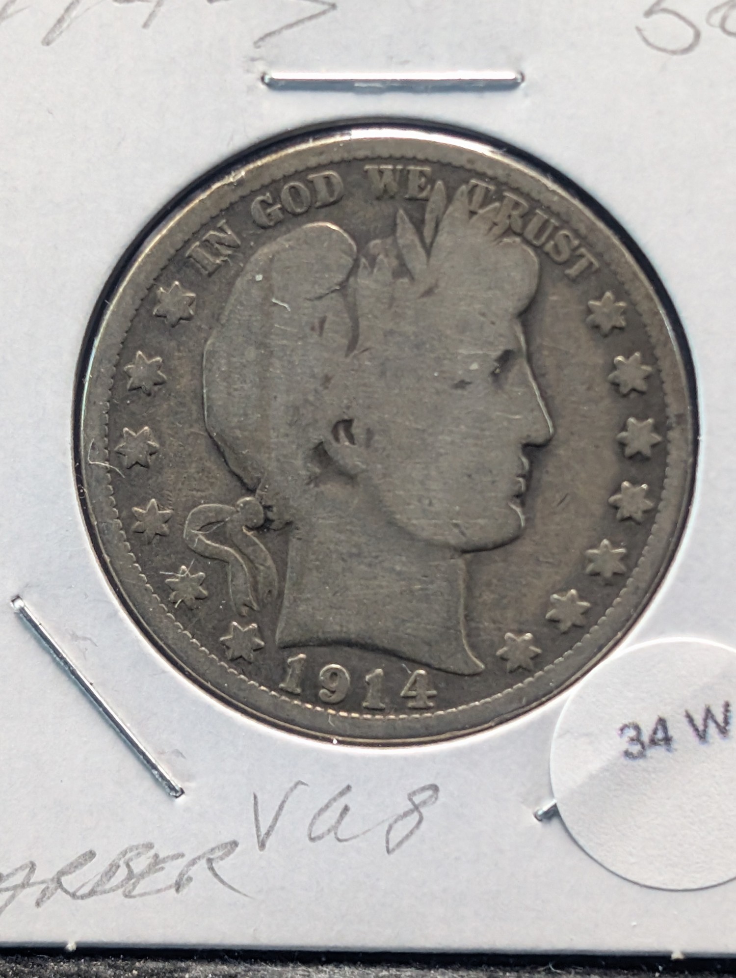 1914-S Barber 90% Silver Half Dollar