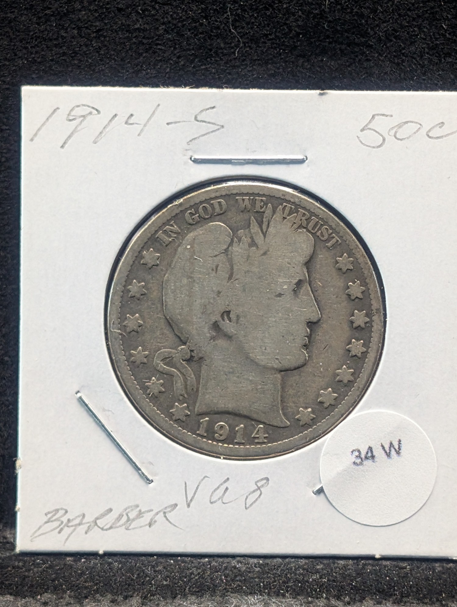 1914-S Barber 90% Silver Half Dollar