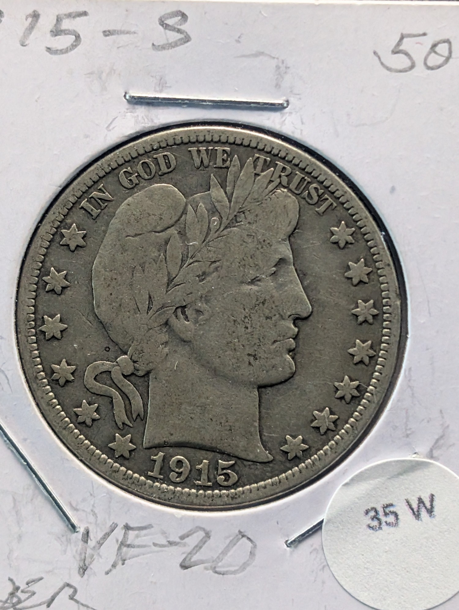 1915-S Barber 90% Silver Half Dollar