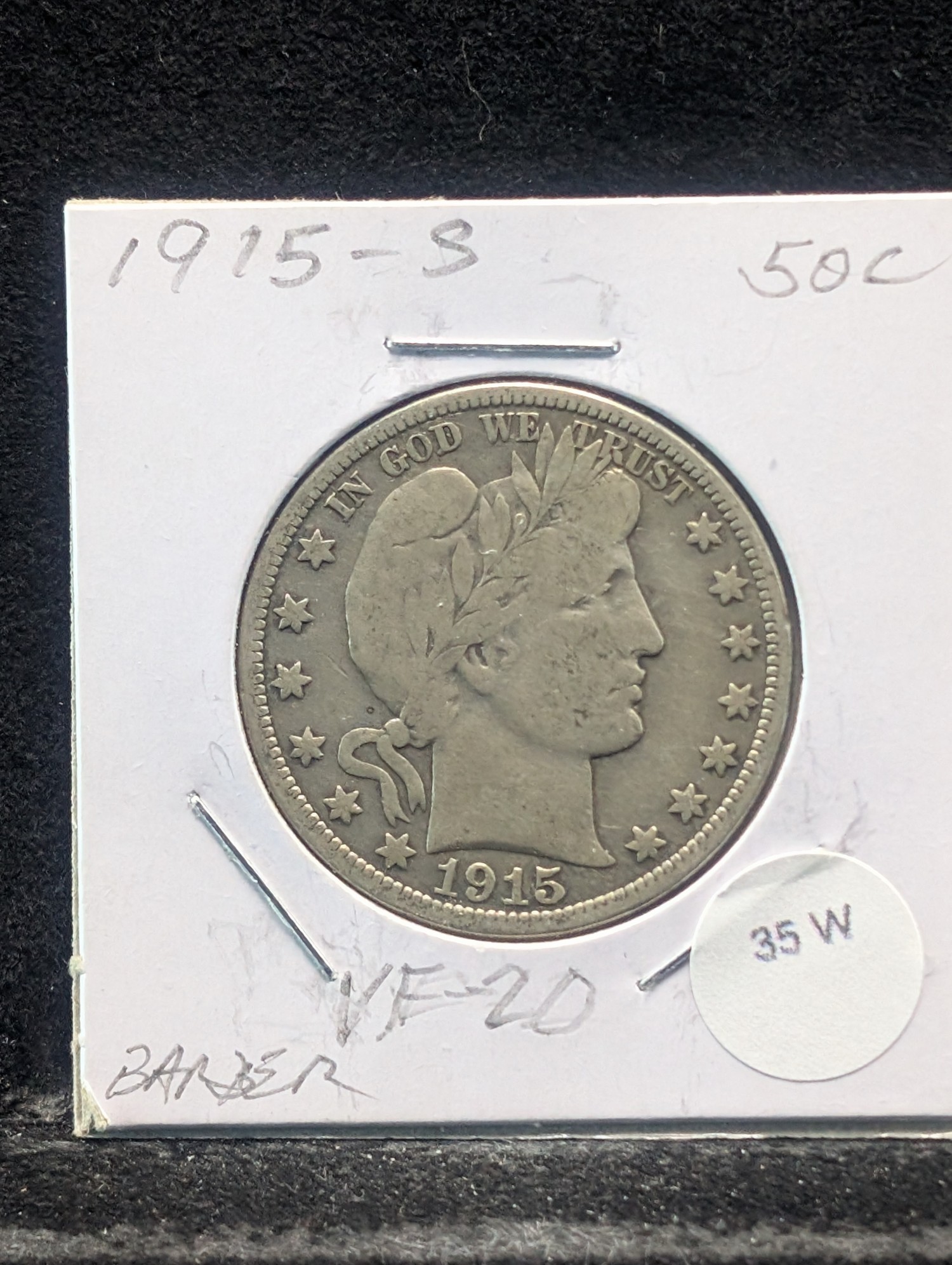 1915-S Barber 90% Silver Half Dollar