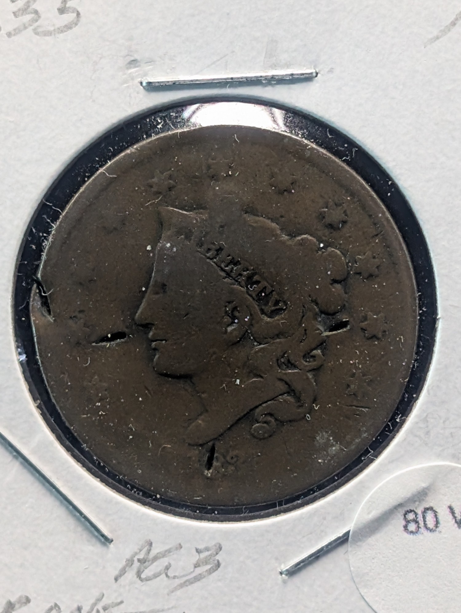 1835 Coronet Head Large Cent (Damaged)