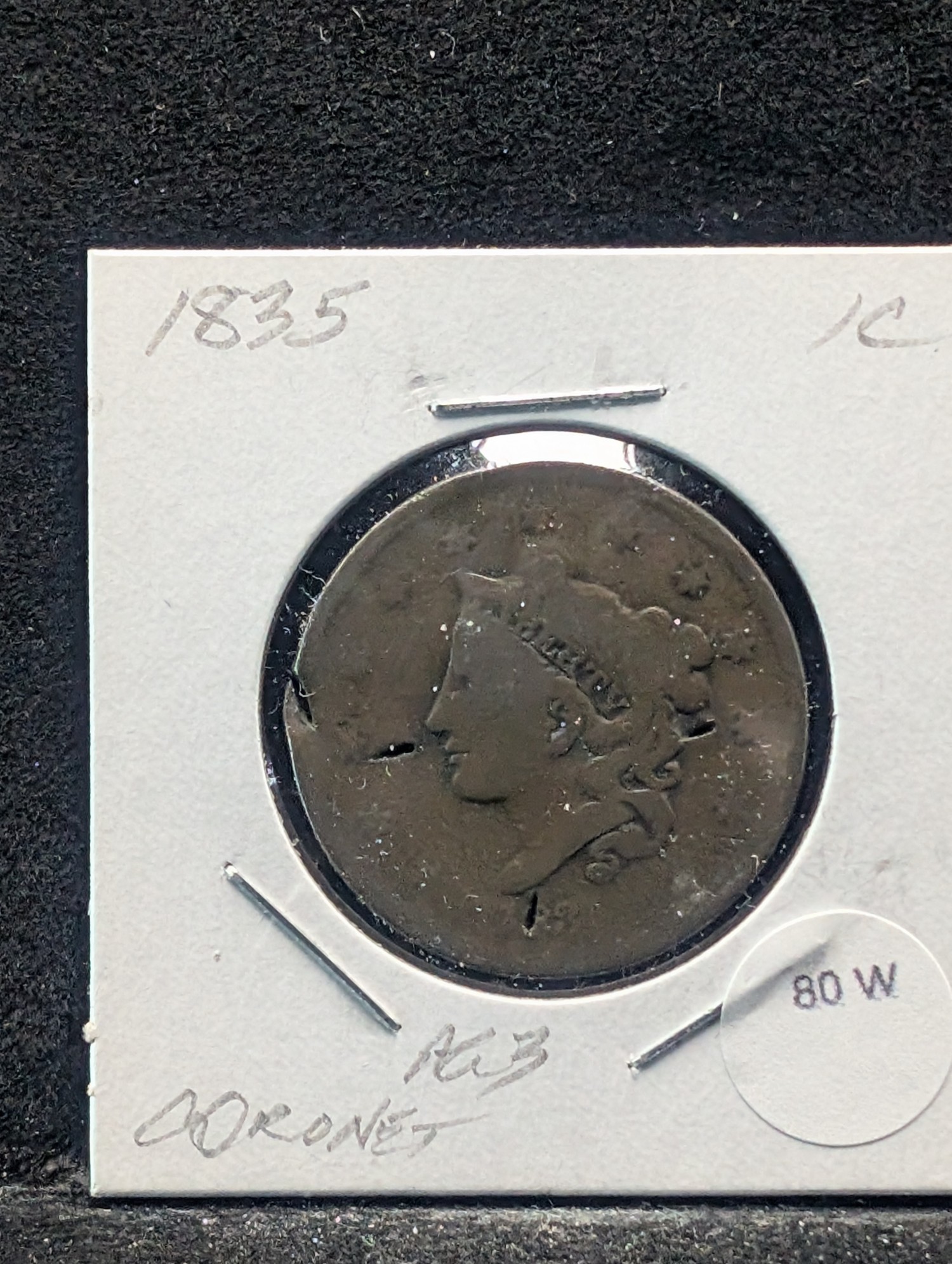 1835 Coronet Head Large Cent (Damaged)