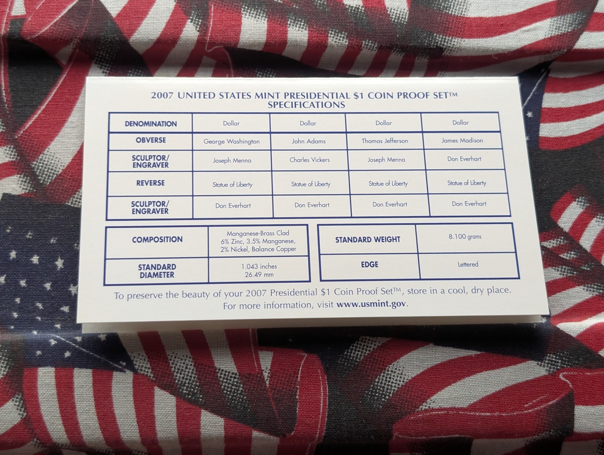 2007-S U.S. Mint Presidential Dollar Proof Set in OGP w/ COA