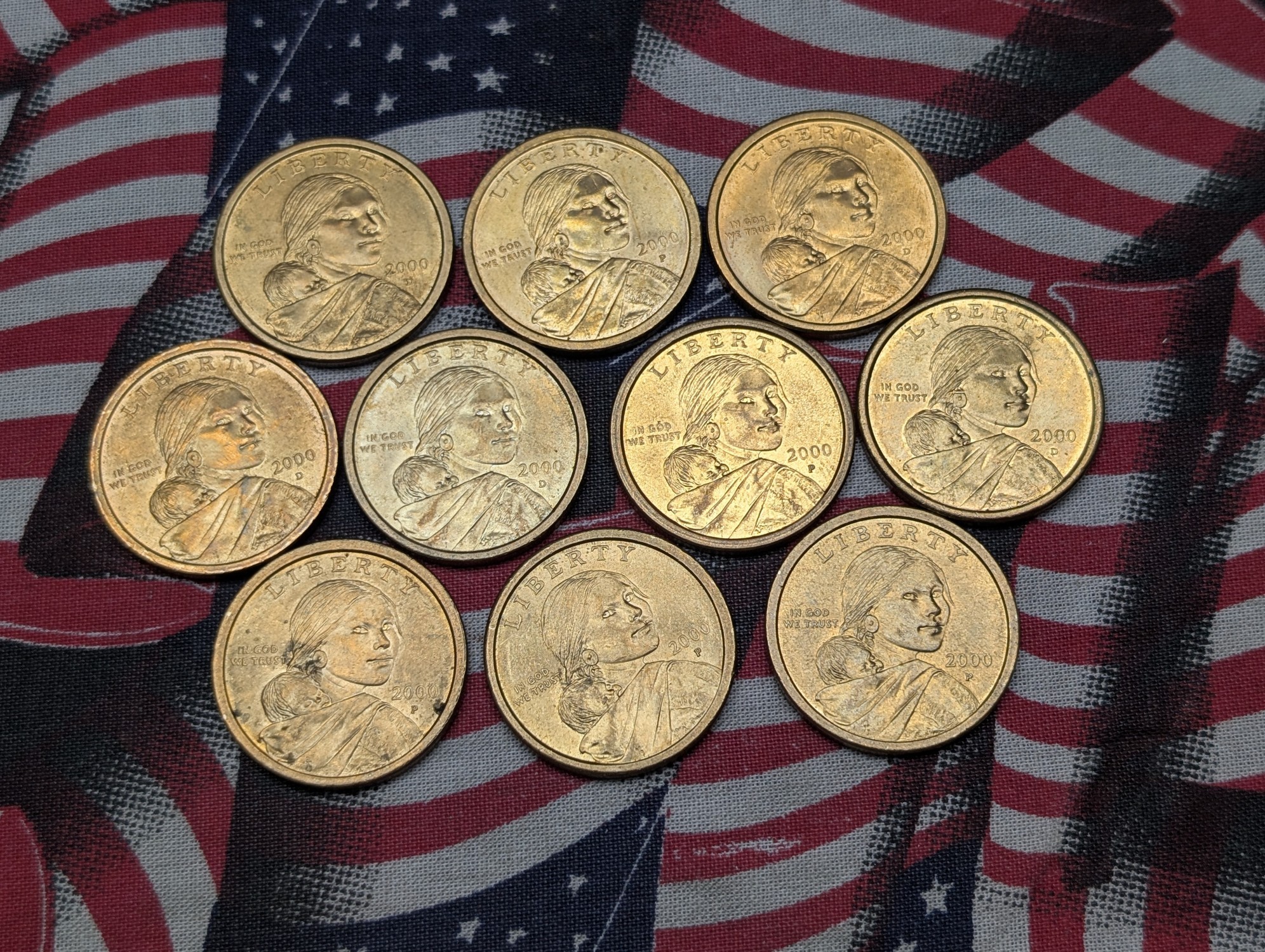 (5) 2000-D & (5) 2000-P Sacagawea Dollars