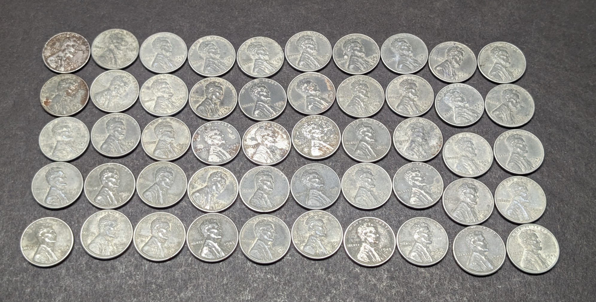 (50) 1943 Lincoln Steel Wartime Wheat Cents