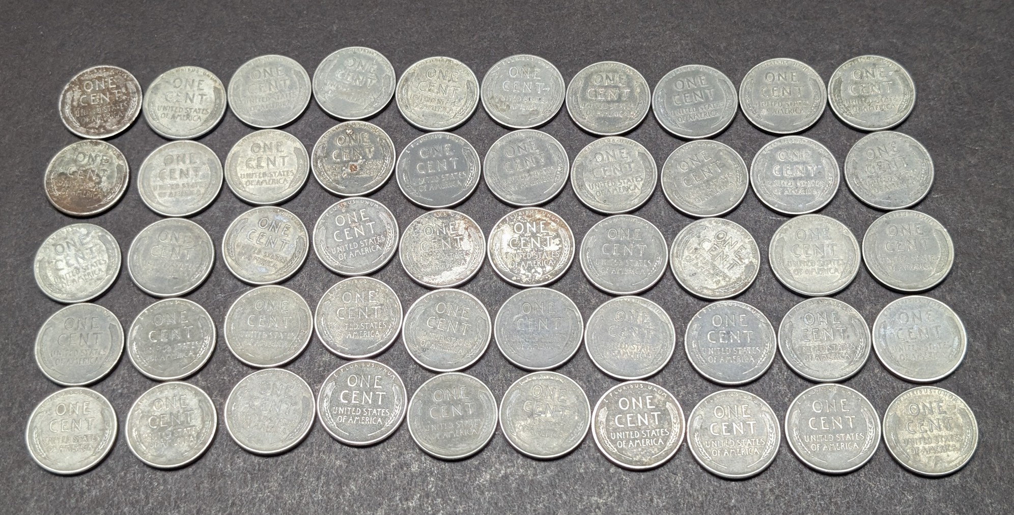 (50) 1943 Lincoln Steel Wartime Wheat Cents