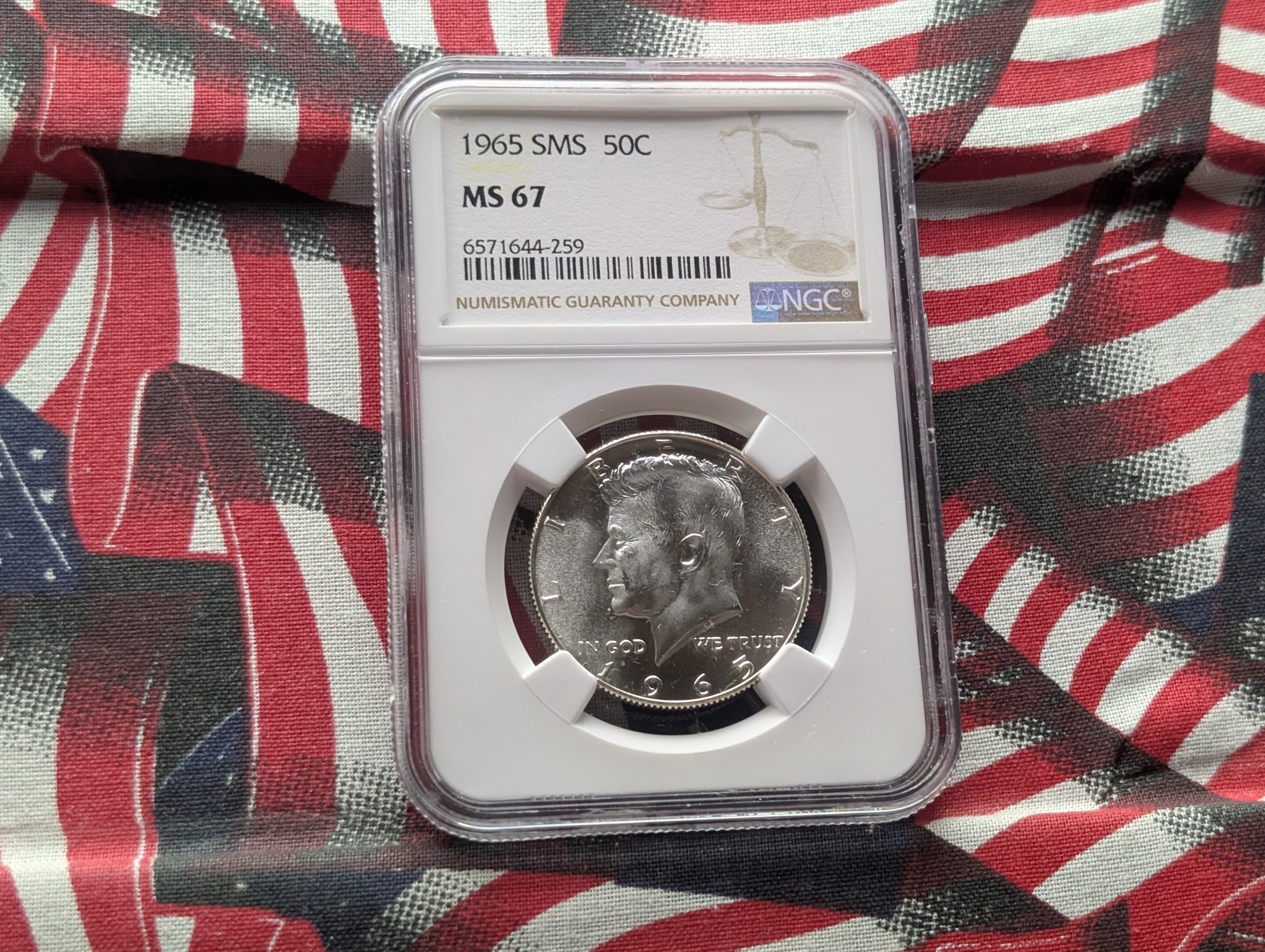 1965 SMS Kennedy 40% Silver Half Dollar NGC MS67
