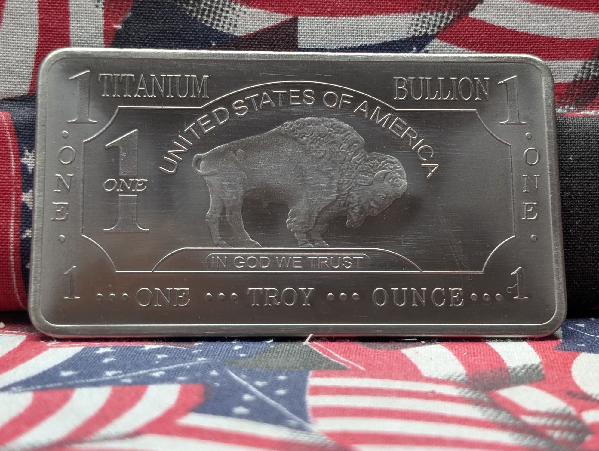 One Troy Ounce .999 Pure Titanium, Buffalo Bar-BU, New
