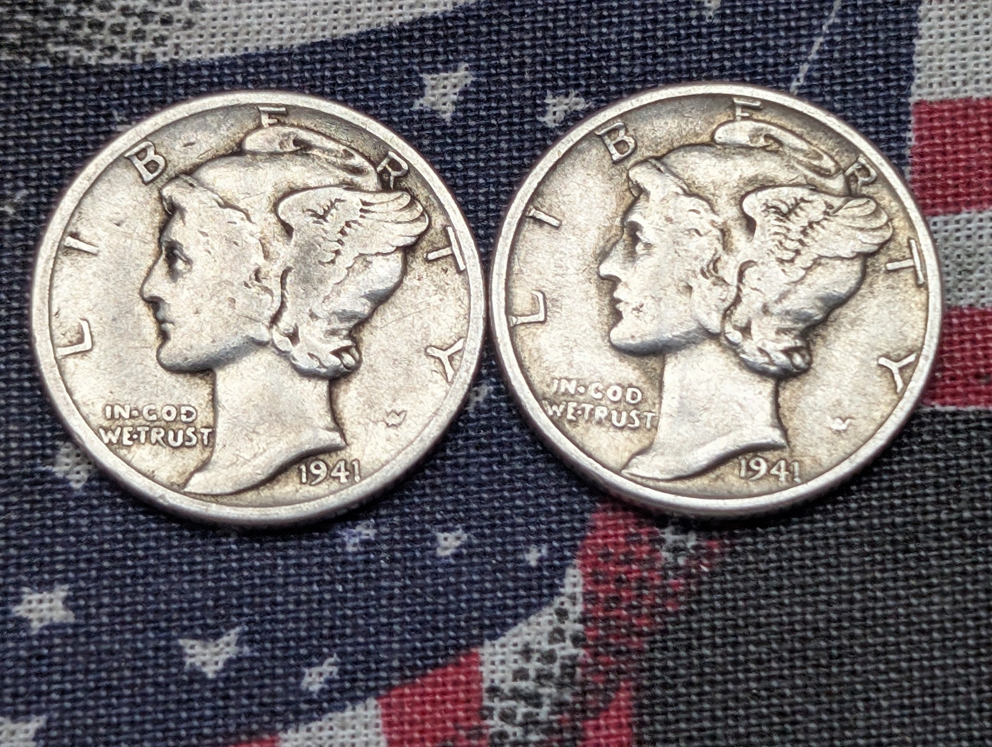 (3) 1941 Mercury 90% Silver Dimes, 85 Years old, WWII Era