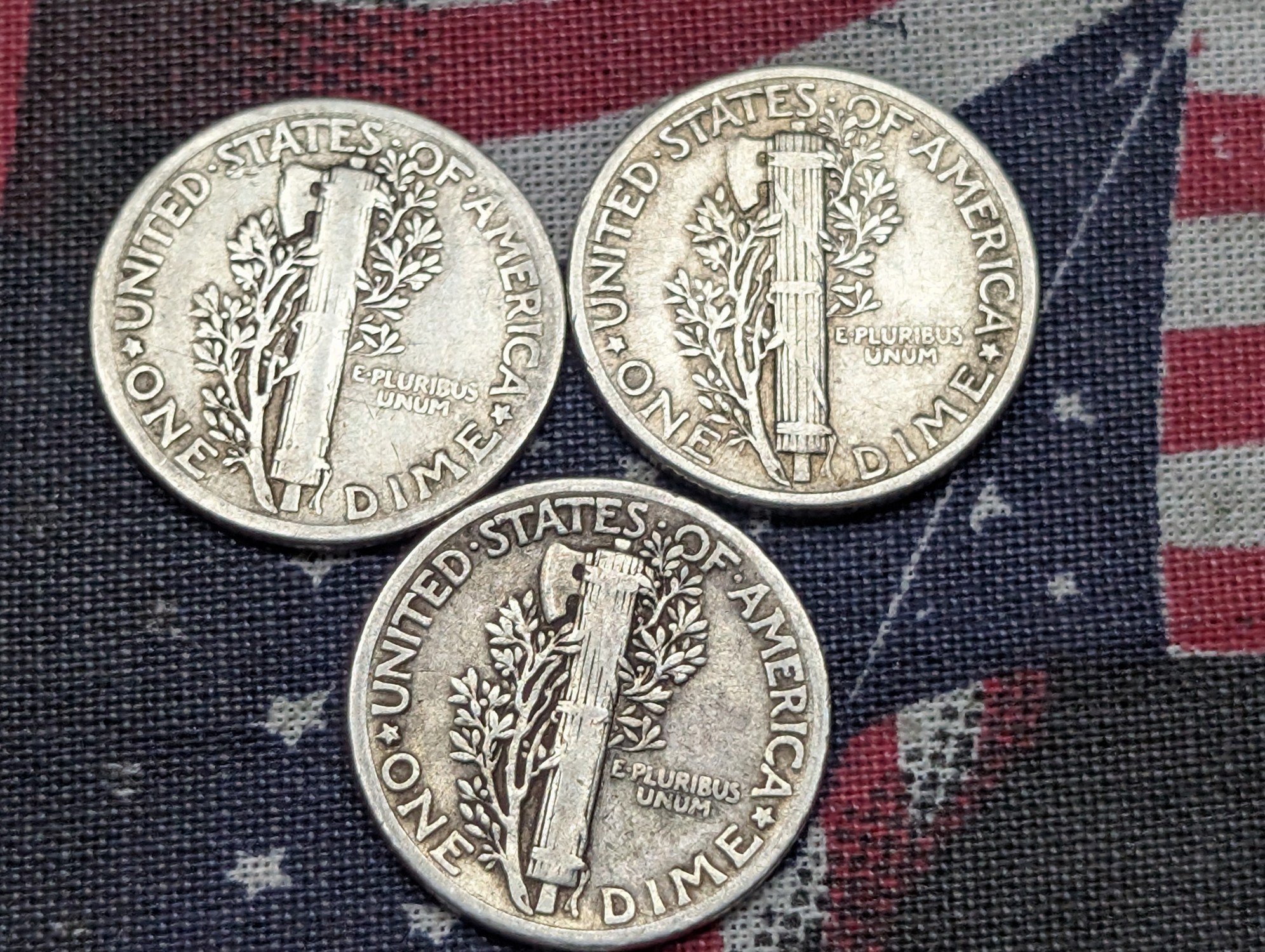 (3) 1941 Mercury 90% Silver Dimes, 85 Years old, WWII Era