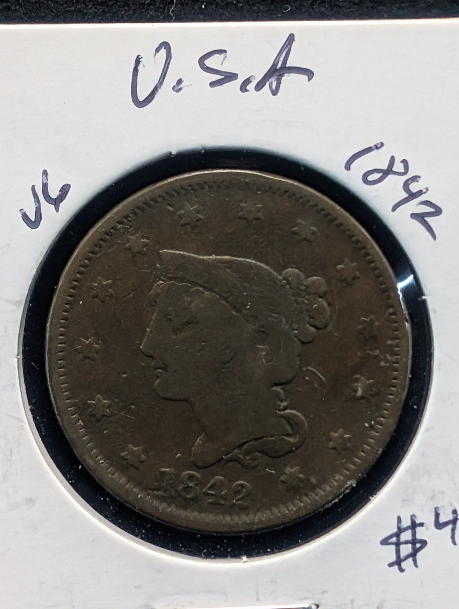 1842 Braided Hair Liberty Head Large Cent - 184 Years Old!