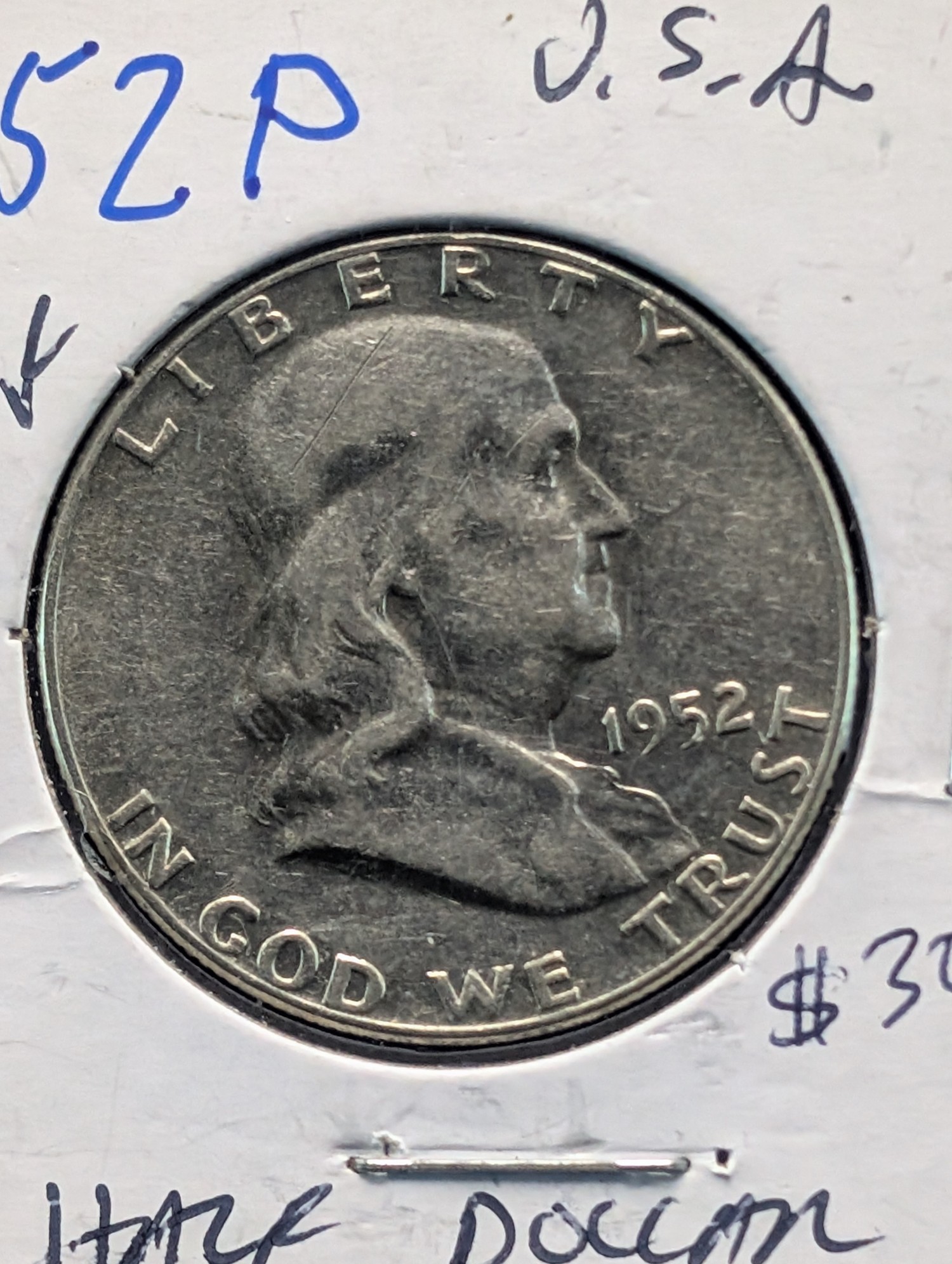 1952 Franklin 90% Silver Half Dollar - Korean War Era!