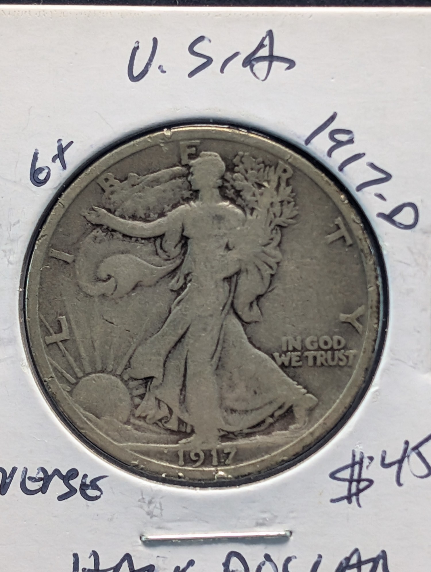 1917-D Walking Liberty 90% Silver Half Dollar - Better Teen Date!