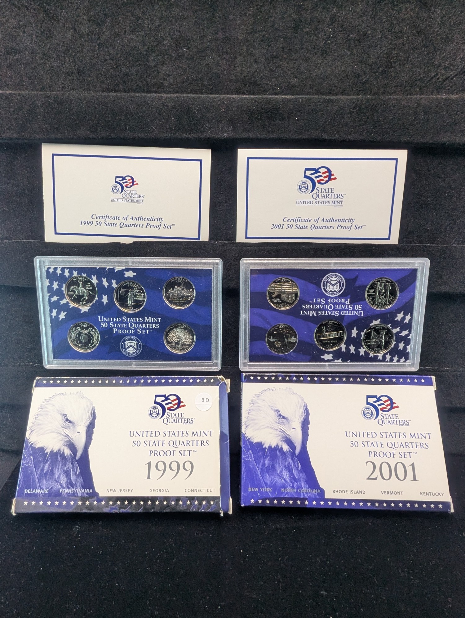1999-S & 2001-S U.S. Mint State Quarter Proof Sets In OGP w/ COA - Includes First Year of State Quarters!