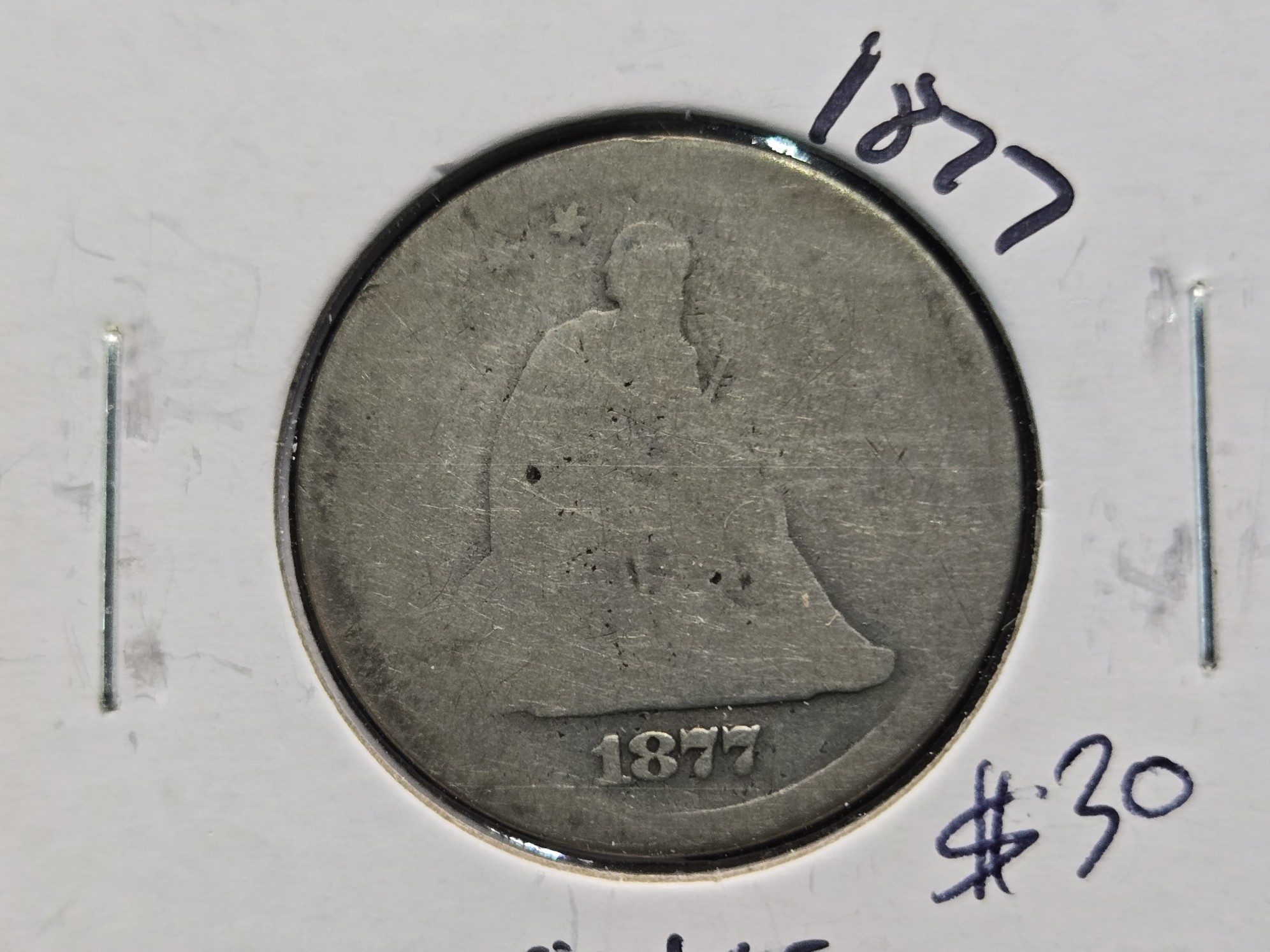 1877 Seated Liberty 90% Silver Quarter - Almost 150 Years Old!