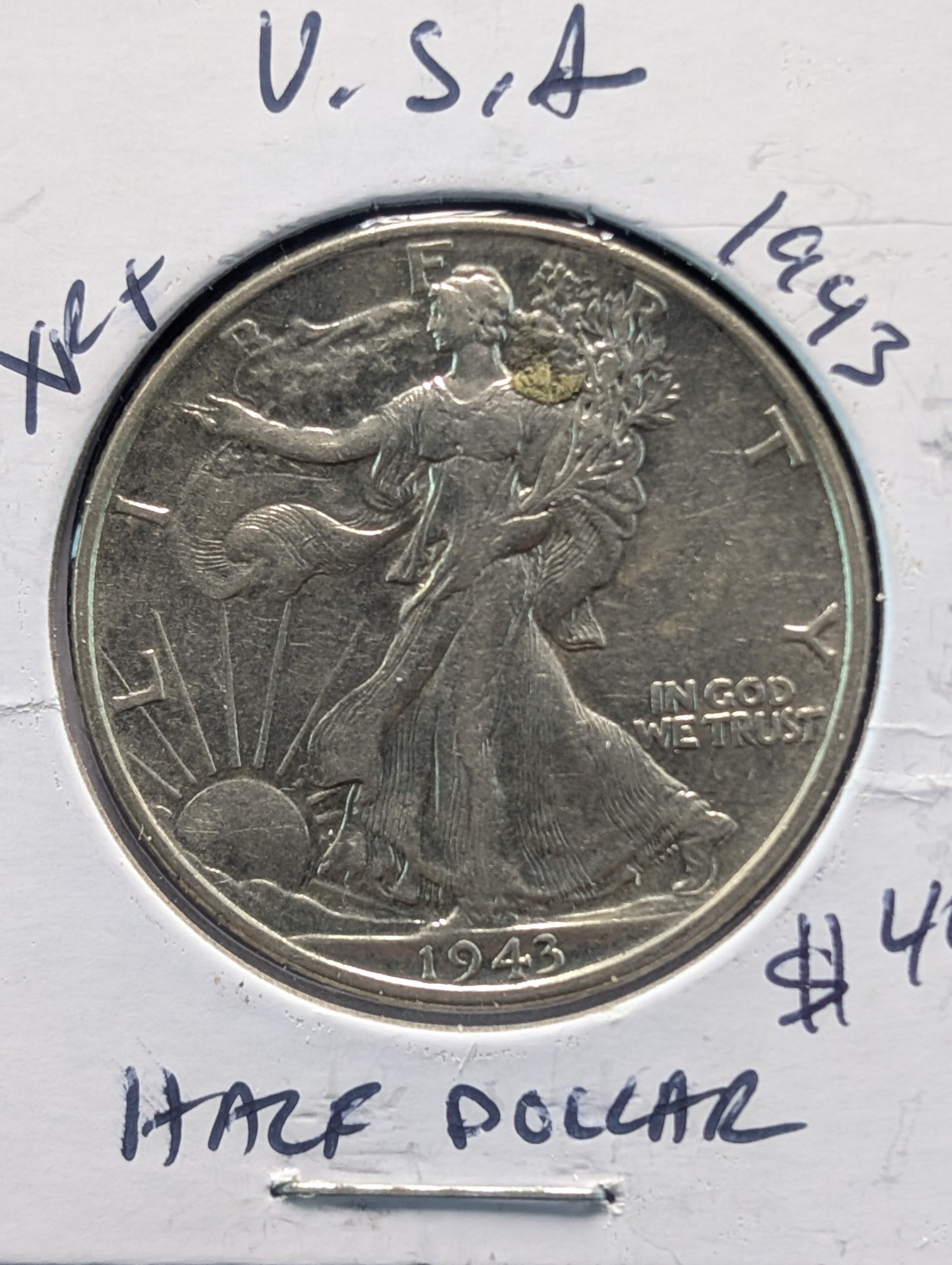 1943 Walking Liberty 90% Silver Half Dollar - WWII Era!